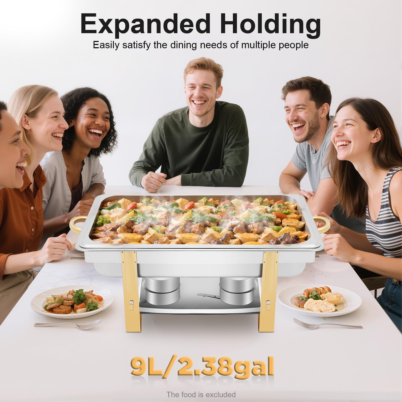 Chafing Dish, contenitore in acciaio inox 9 l, 63 x 35 x 32 cm, scaldavivande a buffet, per catering, buffet e feste