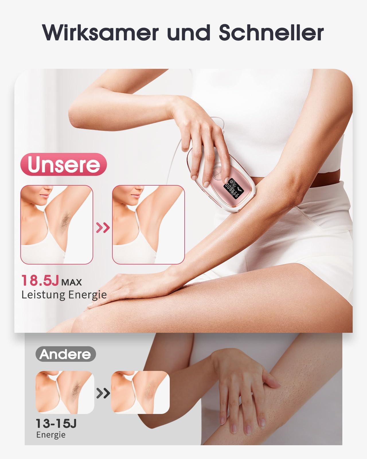 Haarlosy IPL Geräte Haarentfernung mit Kühlfunktion, 999,900 Lichtimpulse, 5 Energiestufen Schmerzfreie IPL Haarentfernung Laser Hair Removal für Frauen, Männer, Intimbereich, Körper und Beine - Rose