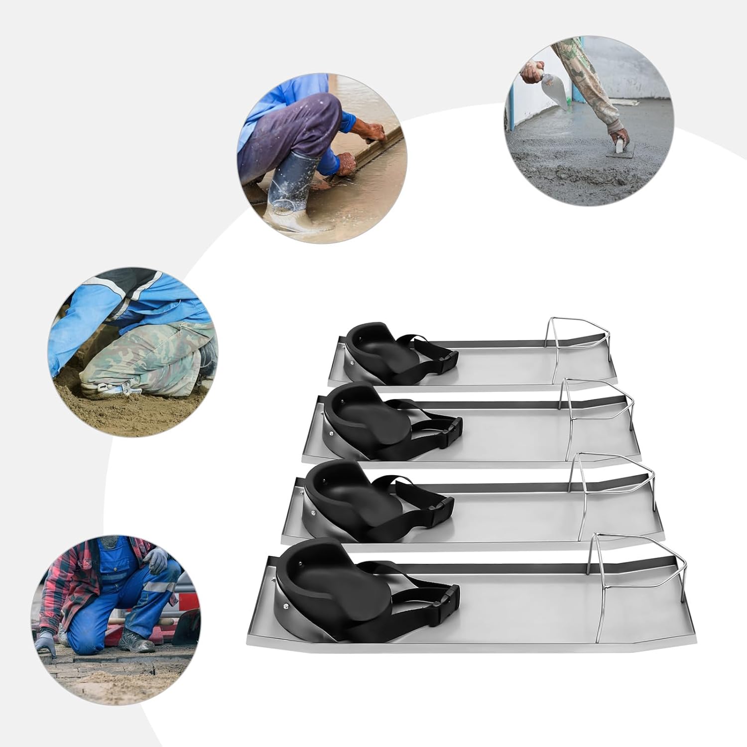 Concrete Knee Boards Slider Knee Boards 28'' x 8'' Kneeler Board Stainless Steel Kneedboards Concrete Sliders Pair Moving Sliders w/Concrete Knee Pads & Board Straps for Concrete Finishing