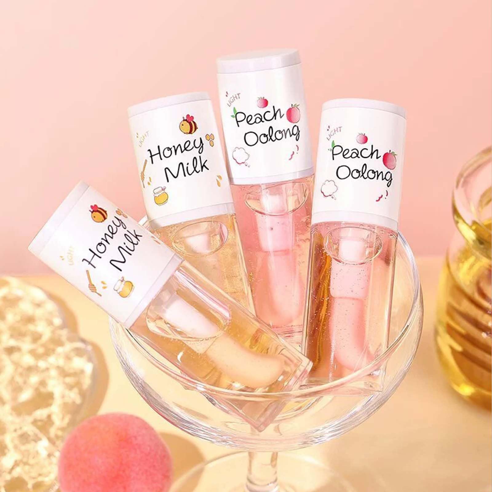 4PCS Tinted Hydrating Lip Oil Set,Clear Lip Gloss for Girls,Honey Lip Oil,Lip Gloss Flavoring Oil Long Lasting Nourishing (Clear Lip Oil - Image 2