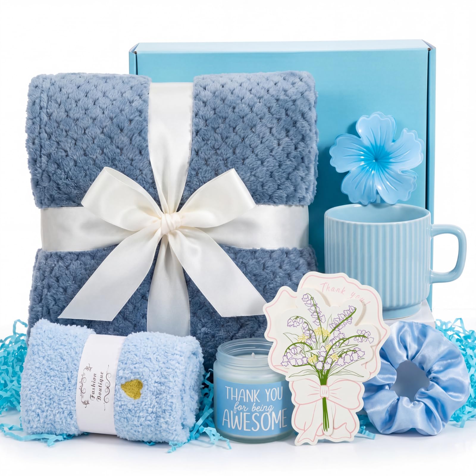 Zopeal Birthday Gifts Baskets for Women with Custom Banner, Gifts Relaxing Spa Package Thank You Box for Her Mom Sister Friend Wife Teacher Coworker(Blue)