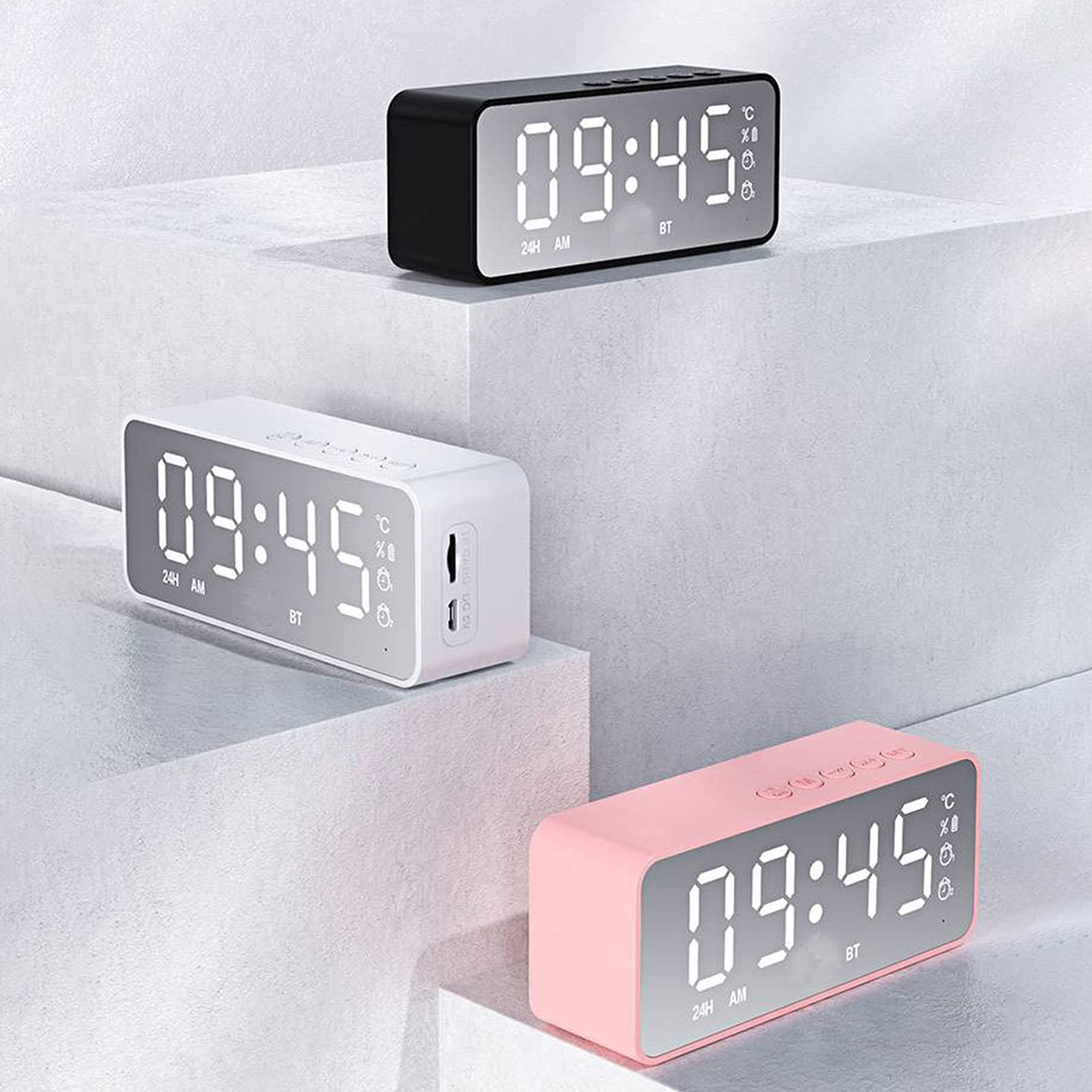 YTHEE Opvouwbare Spiegelklok LED Digitale Wekker, Telefoon Draadloos Opladen Perpetual Agenda Usb Oplaadbare Tafelklok Slaaptrainingsklok Voor Peuters Met Nachtverlichti Color White