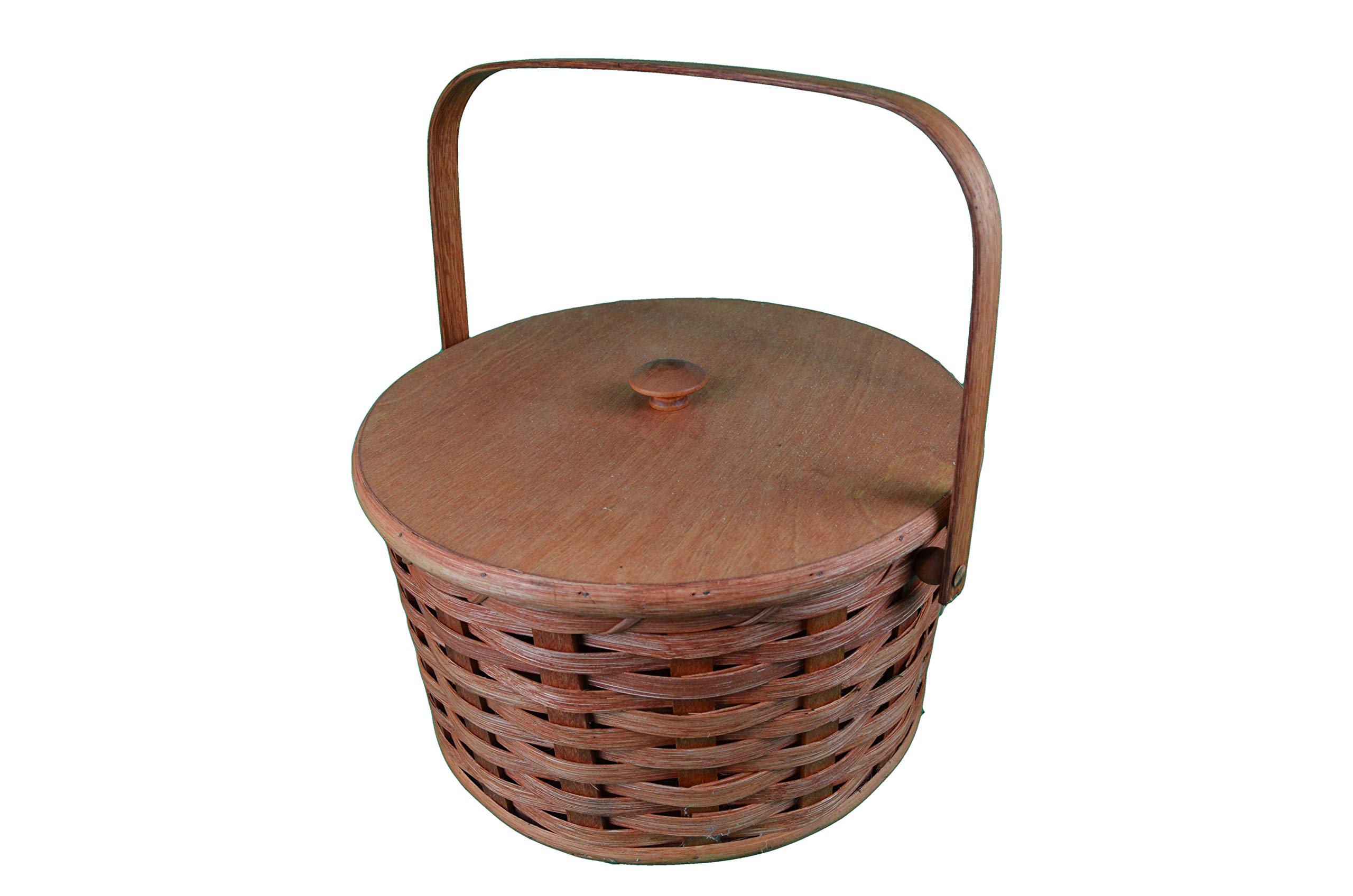 Round Double Pie Carrier Basket with Tray and Lid Made in the USA. Collectible Handmade Primitive Decor, Carry Your Pies in Style to Thanksgiving, Easter, and Christmas Dinners. Featured in the La Times News Paper.