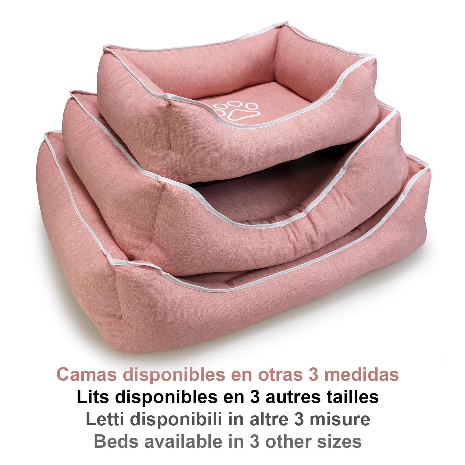 Arquivet - Rosa quadratisches Hundebett mit Fußabdruck und Paspelierung 85 x 68 x 21 cm -Hundebett - Hundezubehör
