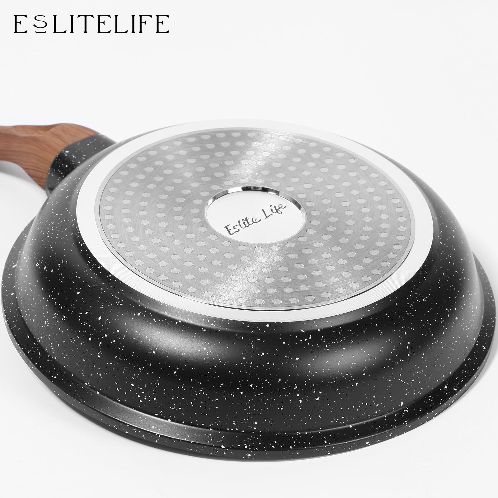 ESLITE LIFE Frying Pan Set with Lids Nonstick Skillet Set Egg Omelette Pans, Ceramic Coating Cookware Compatible with Gas, Electric & Induction, PFOA Free, 7-Piece, Black