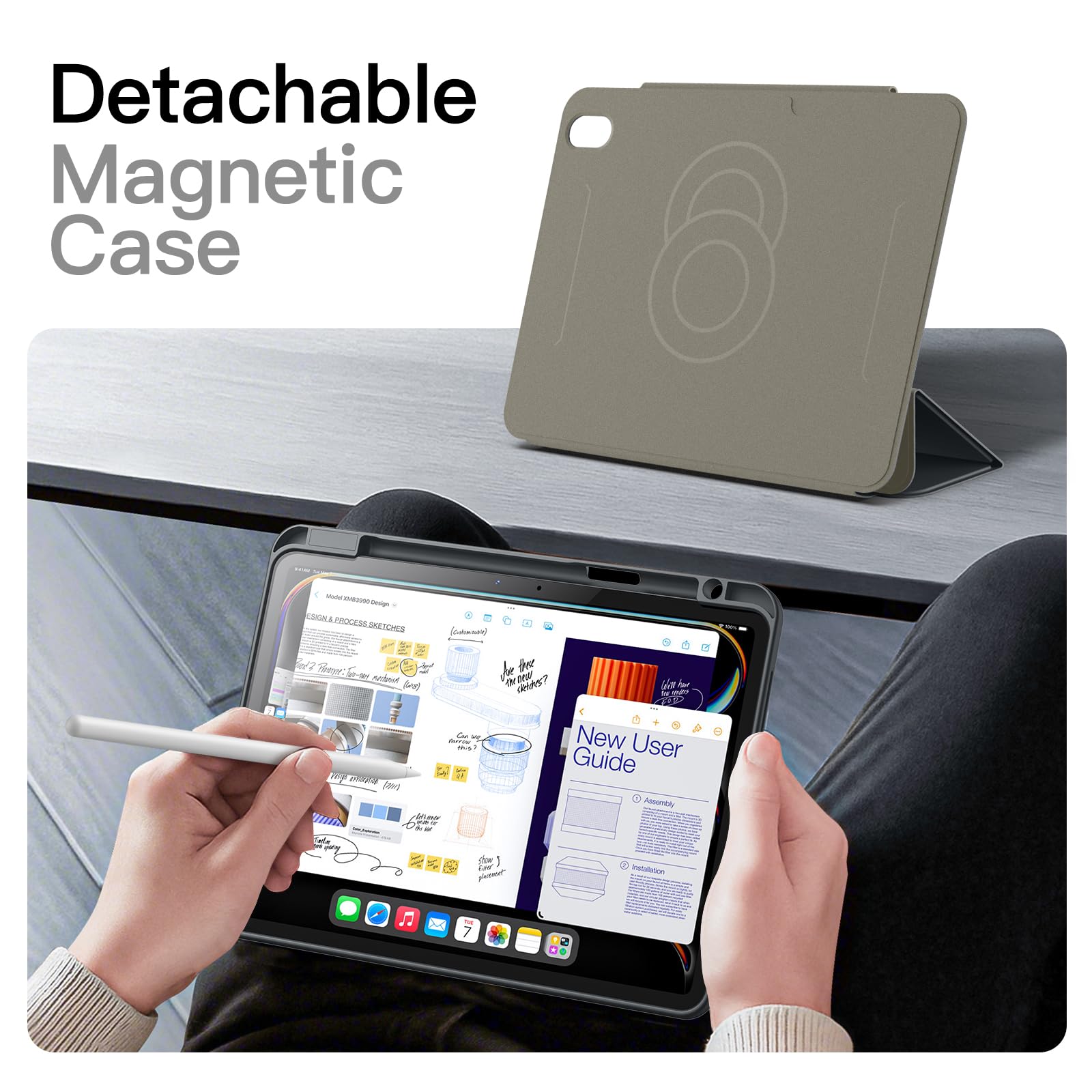 JETech Magnetyczne Etui dla iPad Air 11" M4-M2, Air 5/4, Gwiezdna Szarość | Dla iPad Air 11" (2026-2024) & 10,9" (2022/2020), Odpinane Obrotowa Osłona, Podstawka Pion/Poziom, Podwyższony Widok Ekranu