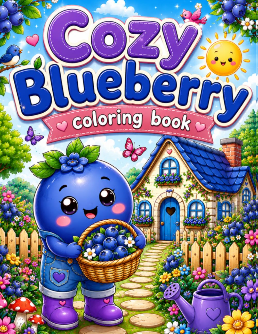 Cozy Blueberry Coloring Book: Bold & Easy Coloring Pages Featuring Cute Blueberry Friends, Cozy Gardens, Farm Animals and Sweet Adventures