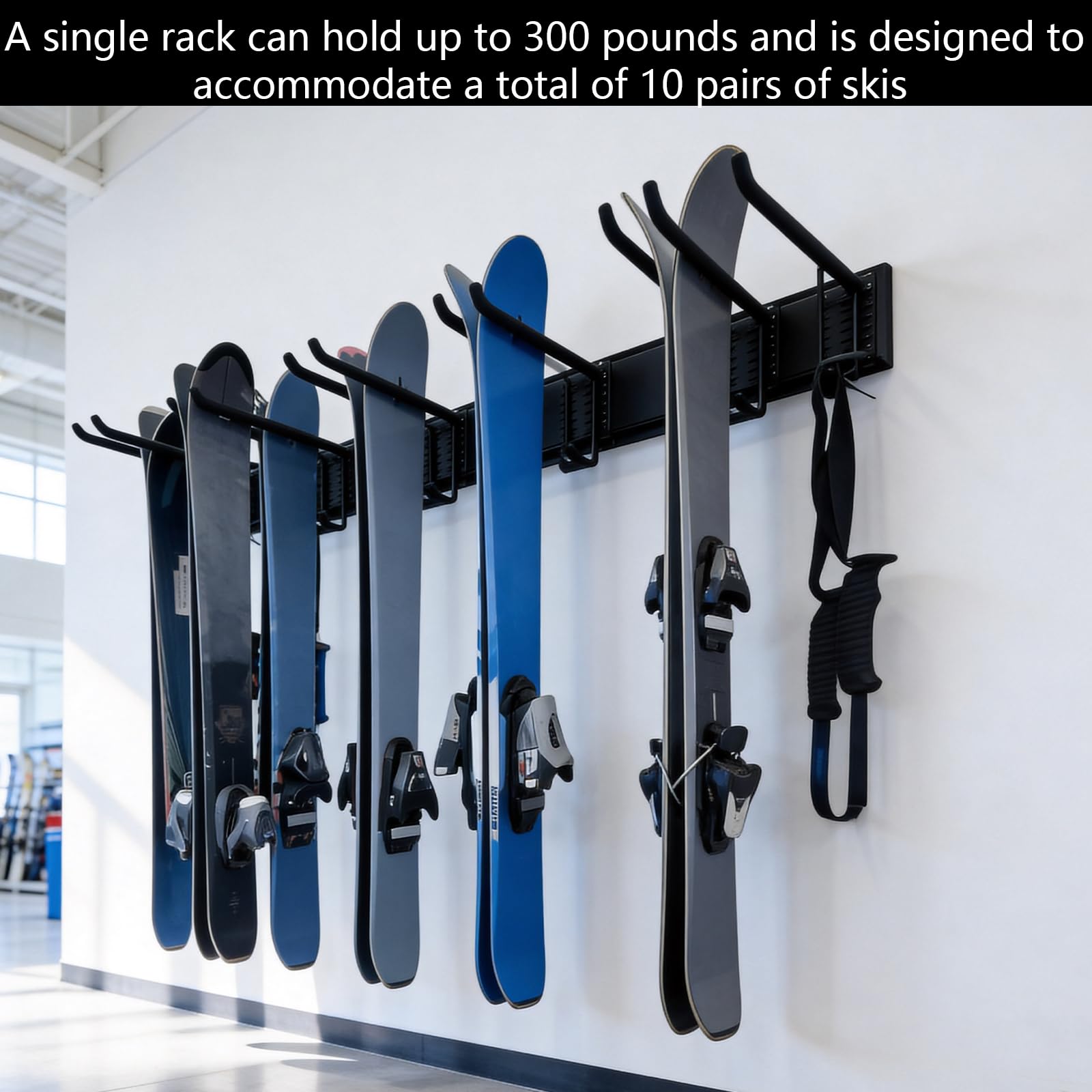 Ski Snowboard Wandhalterung Set, Ski Aufbewahrung Wandhalterung für 10 Paare Ski bis 300LBS/136 KG Tragfähigkeit, Haus und Garage Ski Storage Rack Wandhalterung
