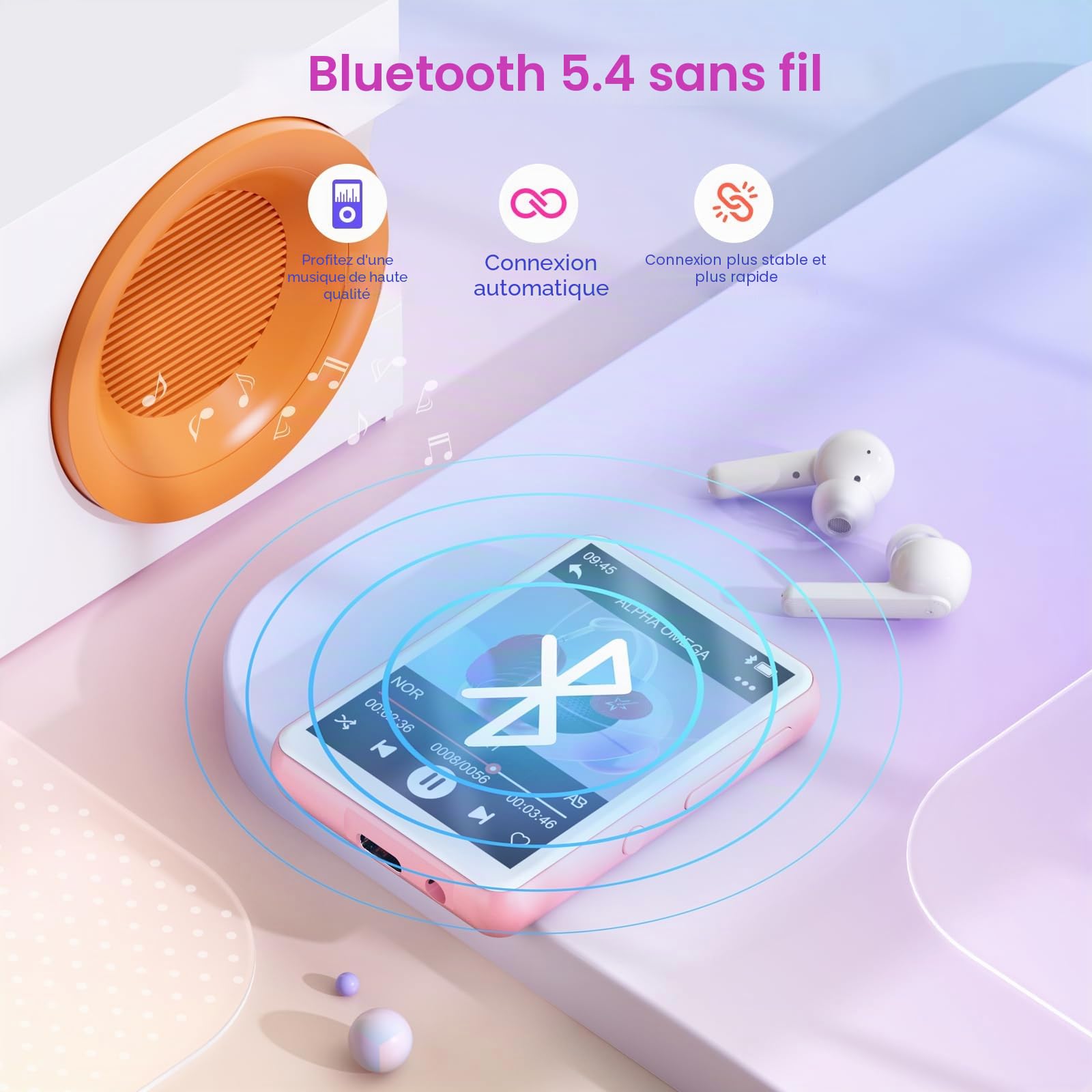 128Go Lecteur MP3 Bluetooth 5.4, Oilsky 2,4'' écran Tactile MP3, Lecteur Musique Portable avec Haut-Parleur et Radio FM, Lecteur MP3 pour Enfants Sportifs (Rose)