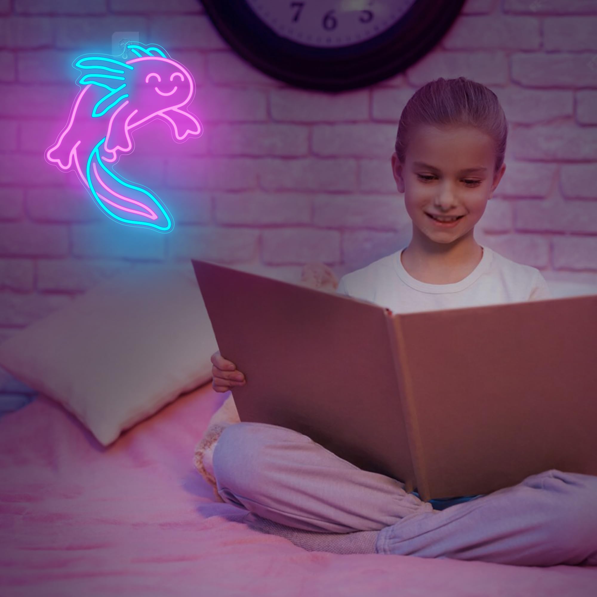 Axolotl Gift, Ammonite Axolotl Neon Sign, LED Neon Lights for Room Wall Decor Art for Kids Birthday Gifts, Axolotl Gift for Anniversary and Boyfriend Birthday