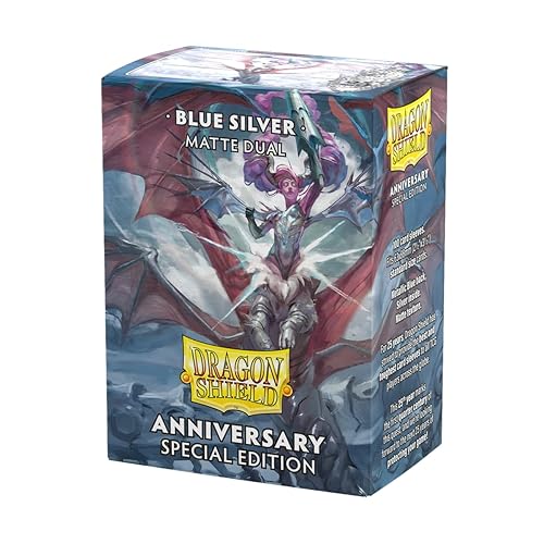 Dragon Shield | Matte Dual Standard Size Card Sleeves | 25th Special Edition | 100 - Smooth & Tough Premium TCG Sleeves - Compatible with Pokemon, One Piece & Magic The Gathering | Blue/Silver - Blue