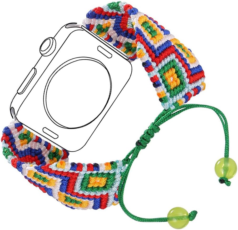 Bandmax Compatible with Apple Watch Band Woven Nylon 42MM 44MM Compatible for iWatch Series 6/5/4/3/2/1 Handmade Weave Friendship Bracelet Ethnic Braided Bracelet