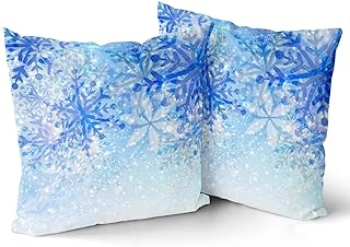 Giwawa White Blue Snowflake Pillow Cover Set of 2 Merry Christmas Snow T...