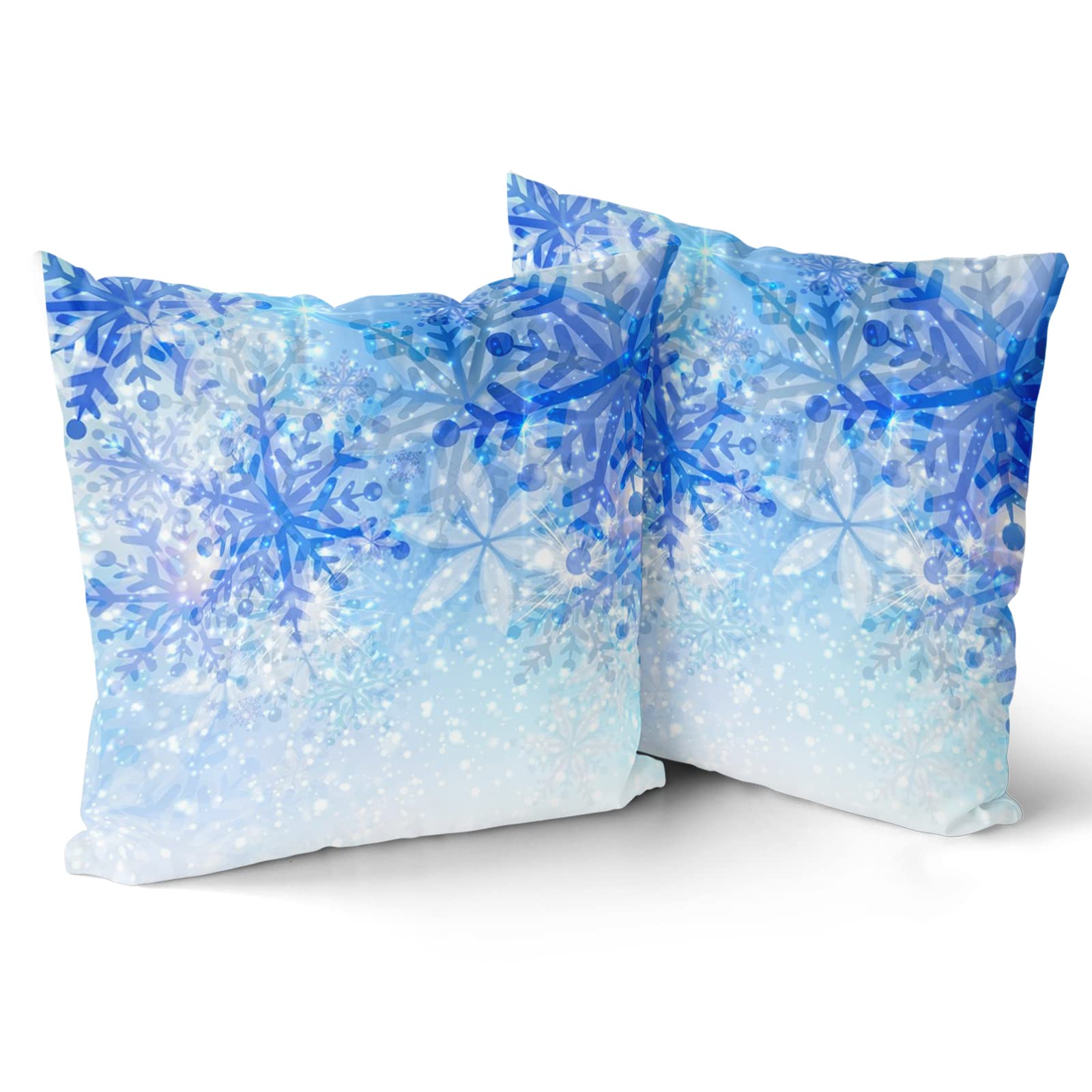 Giwawa White Blue Snowflake Pillow Cover Set of 2 Merry Christmas Snow Throw Pillowcases Winter Xmas Falling Crystal Nature Ice Cushion Covers for Sofa Bedding Car Home Couch Decor 18"x18"