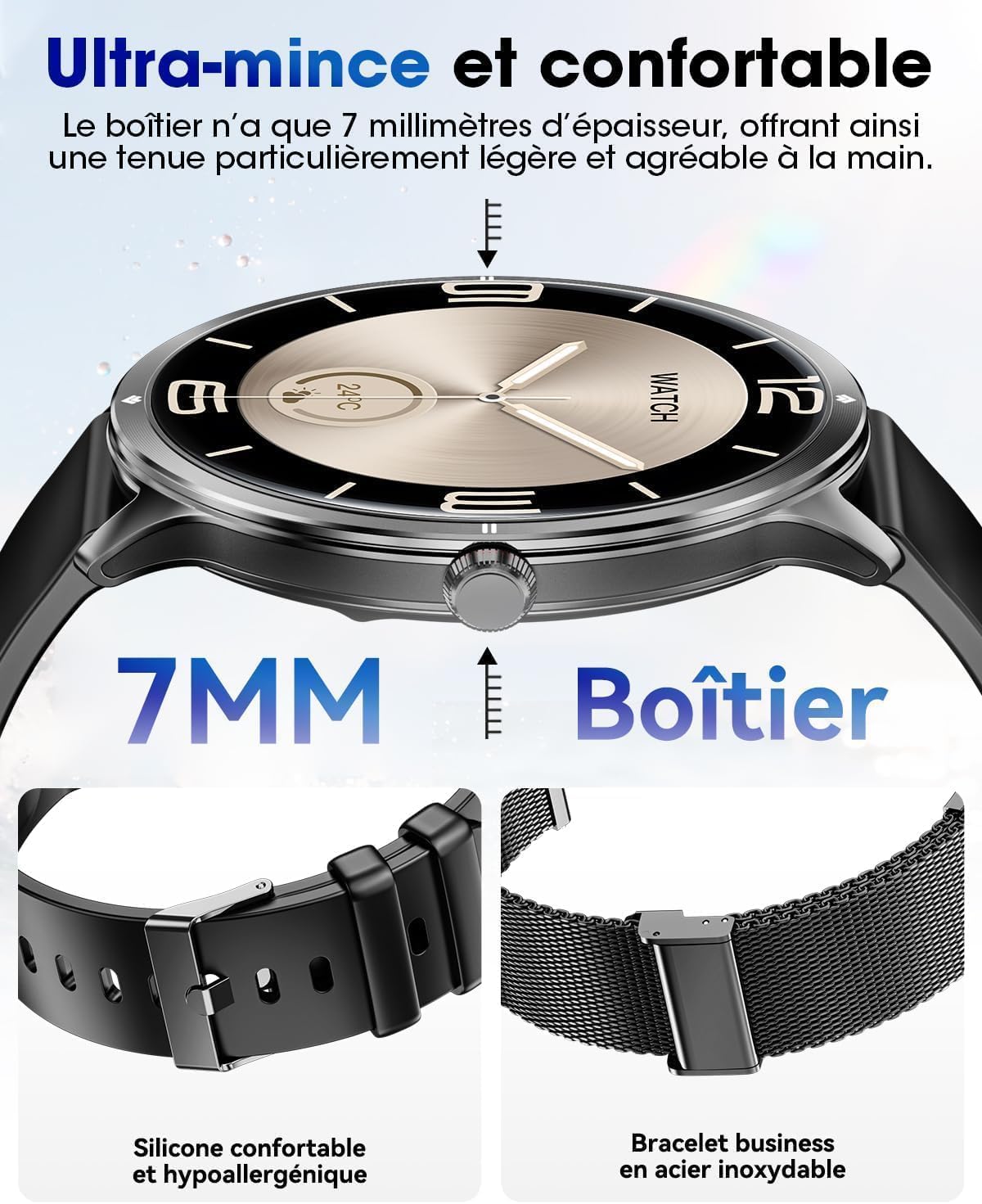 Reloj Inteligente Hombre, 1,75" AMOLED Pantalla Grande Moda Smartwatch,Correas Dobles/Llamadas Bluetooth/Podómetro/Pulsómetro/Monitor de Sueño/100+ Modos Deportivos para Android iOS (Marrón) (Negro)