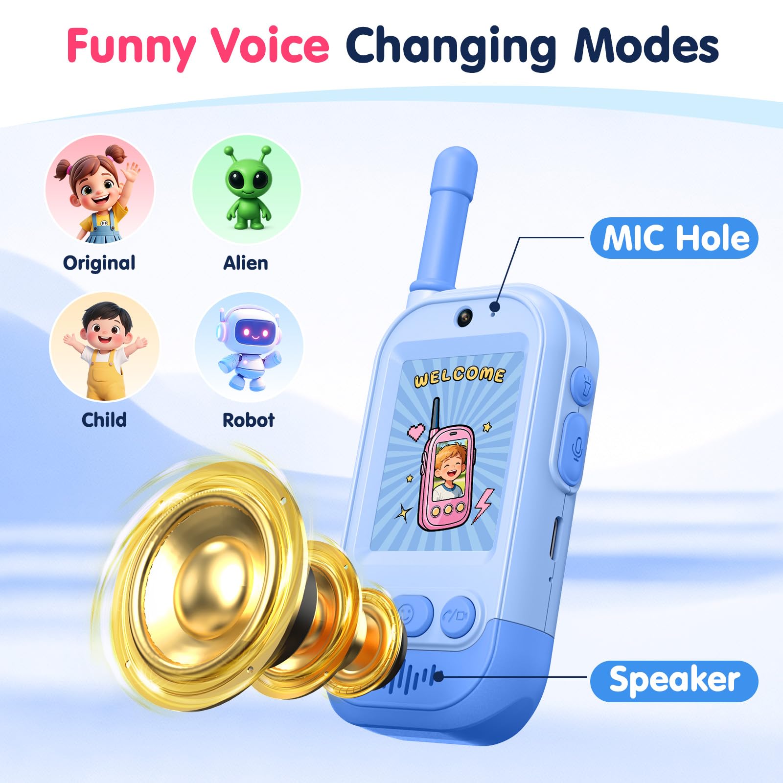 Gofunly Video Walkie Talkie Bambini, Set da 2 Dispositivi Ricaricabili con Interfono Video, Giochi per Interni ed Esterni per Attività in Famiglia per Ragazzo e Ragazza dai 3 ai 12 Anni - Rosa+Blu