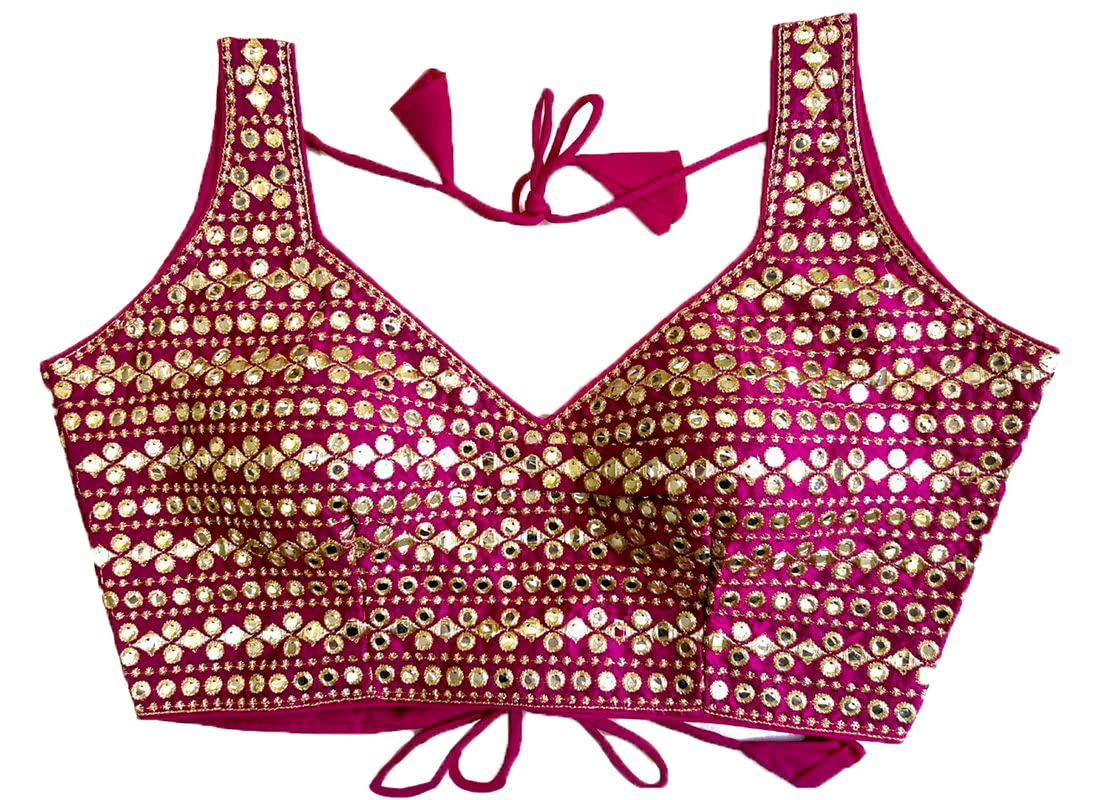 Vihu Fashion Womens Readymade Sweetheart Neck Sleeveless Mirror Saree Blouse.(Paper Foil Rani_38)