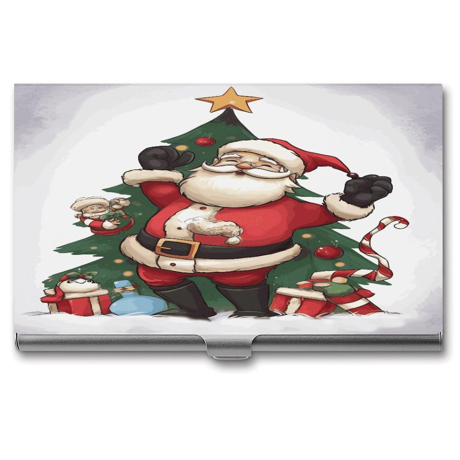 JTREHY Merry Christmas Business Card Holder Slim Purse Name Card Holder Portable Metal Business Card Case Wallet Large Capacity Lightweight Business Card Case for Men Women