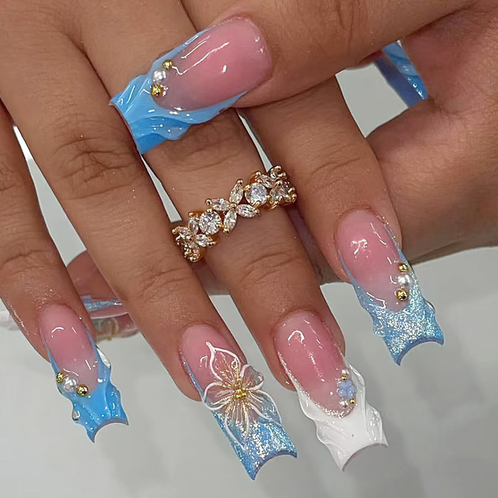 Photo 1 of FNKFNK Blue French Tip Press on Nails