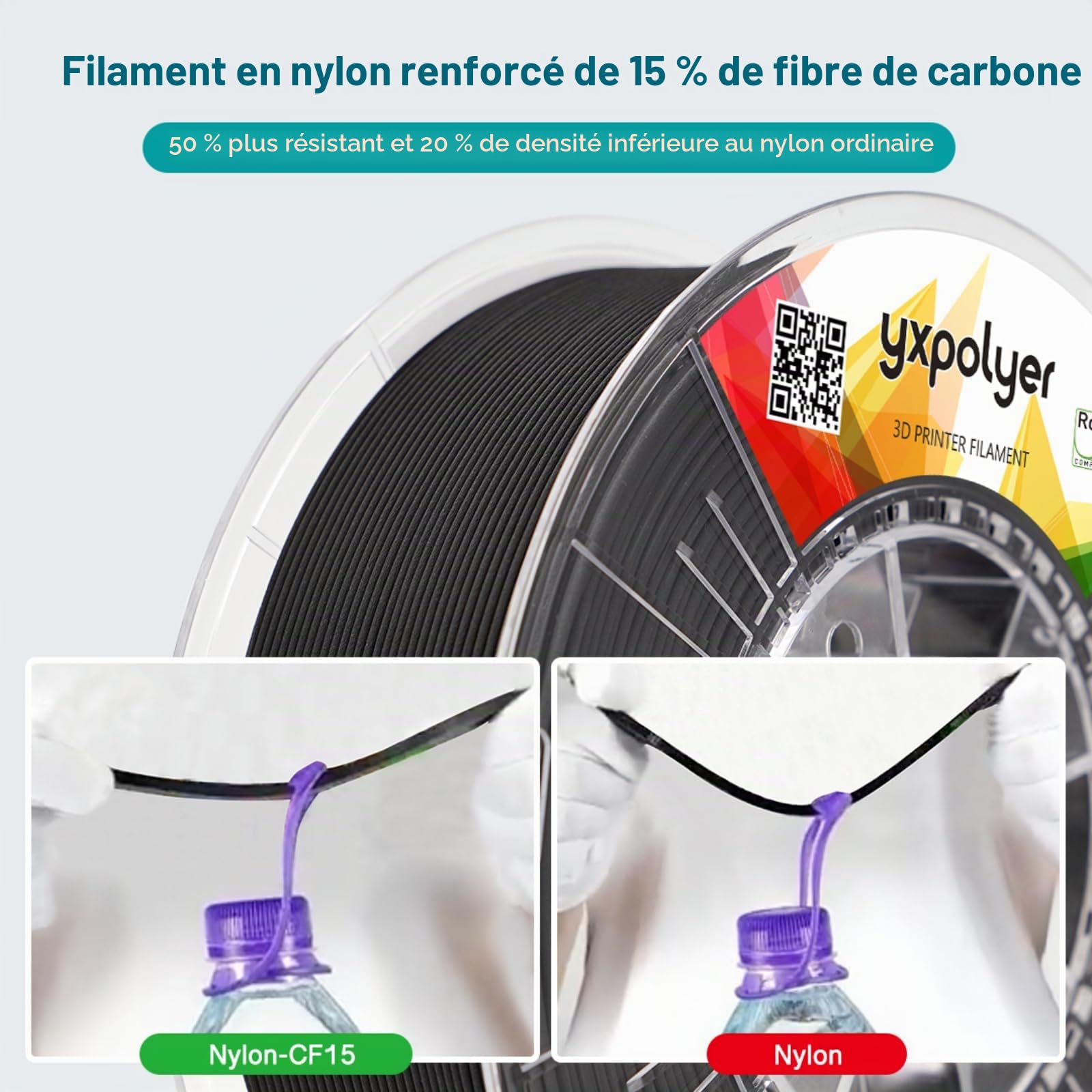 YXPOLYER Filament en fibre de carbone en nylon pour imprimante 3D PA6-CF 1,75 mm1 kg PA CF Filament d'impression 3D