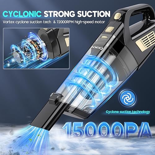 Miniatura 2 de Aspiradora de Mano Inalámbrica, 15000PA Succión Fuerte Aspiradora de Mano para Carro Portátil con Múltiples Boquillas y Filtro Lavable, Ligera Negro
