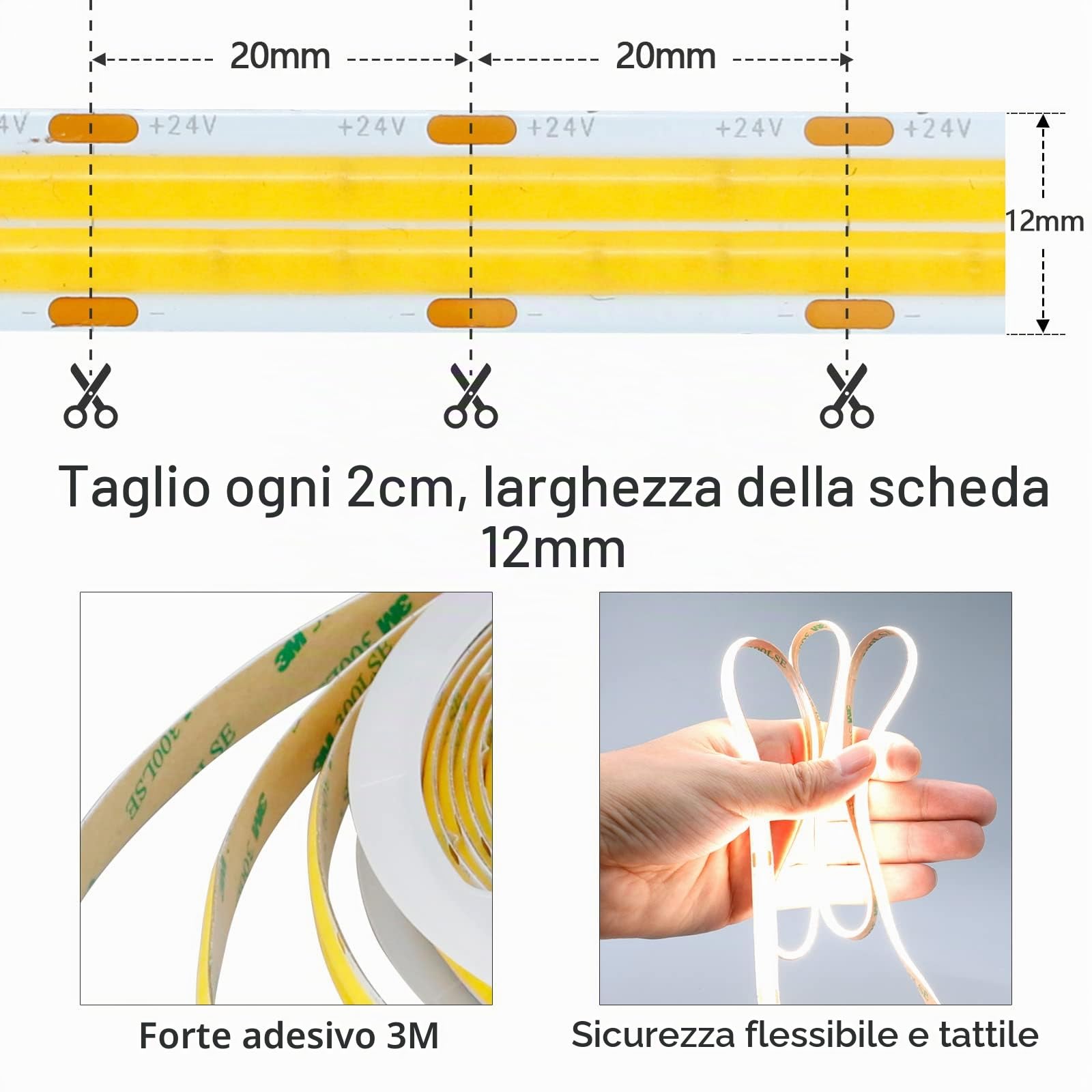 GOMING 24V 10M Doppia Fila COB Striscia LED Bianco Naturale 4000K CRI 93+ Alta Densità 600LED/M Alta Luminosità 20000lm Non Impermeabile IP20 Luci LED per Decorazione Della Casa(Senza Alimentazione)