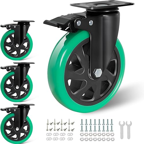 Ruedas giratorias de 6 pulgadas, juego de 4 ruedas resistentes, ruedas de bloqueo BZOLIHEU de alta resistencia, ruedas giratorias silenciosas de