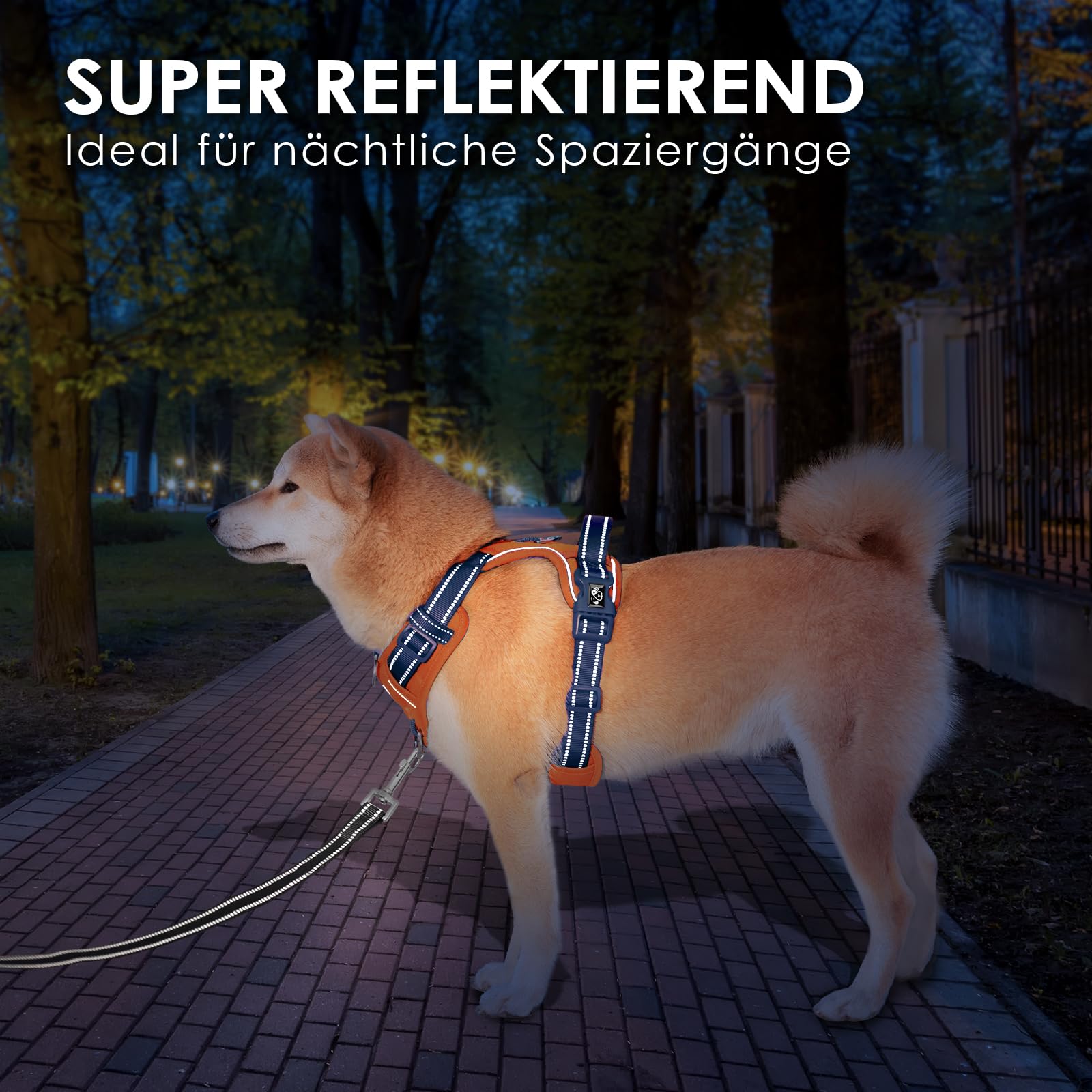 PHOEPET No Pull Hundewestengeschirr, verstellbares, reflektierendes, Nicht erstickendes Haustiergeschirr mit einfach zu bedienendem Griff und Metallklammern für Hunde(Orange Basis & Blaue Träger,S)