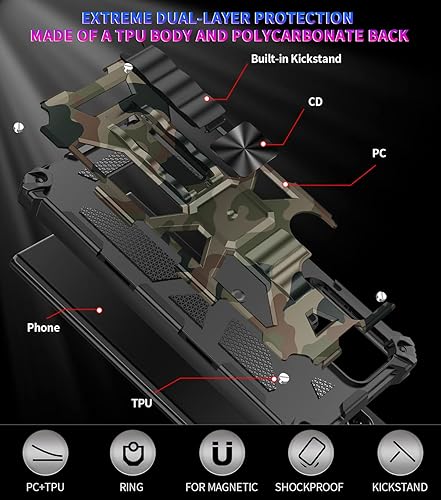 Miniatura 5 de Ephoou Samsung Galaxy A14 5G - Funda de camuflaje con soporte grado militar a prueba de golpes con soporte magnético para automóvil funda para