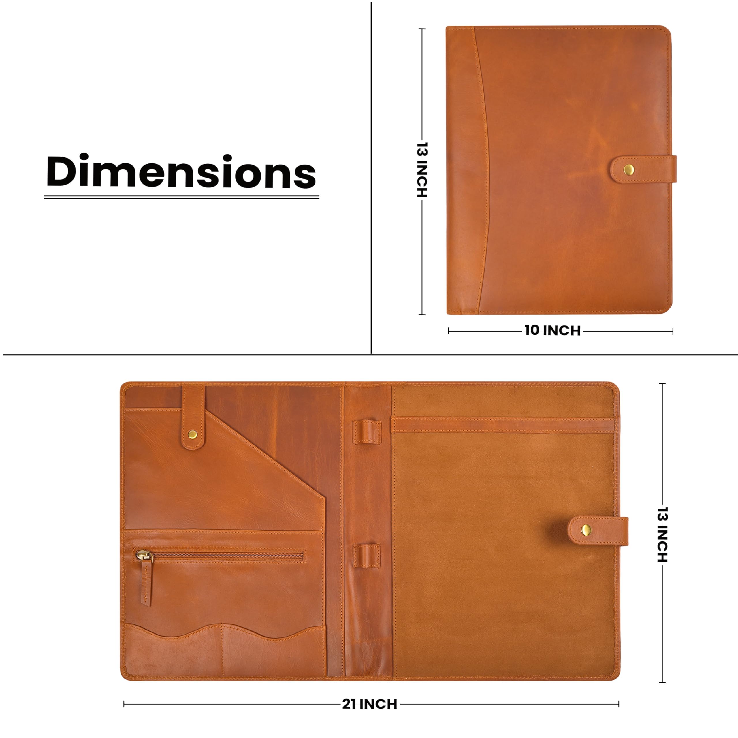 Porte-documents en cuir véritable pour homme et femme – Porte-documents pour format A4/papier à lettre avec boucle pour stylo, porte-documents et emplacements pour cartes – Idéal pour les affaires et