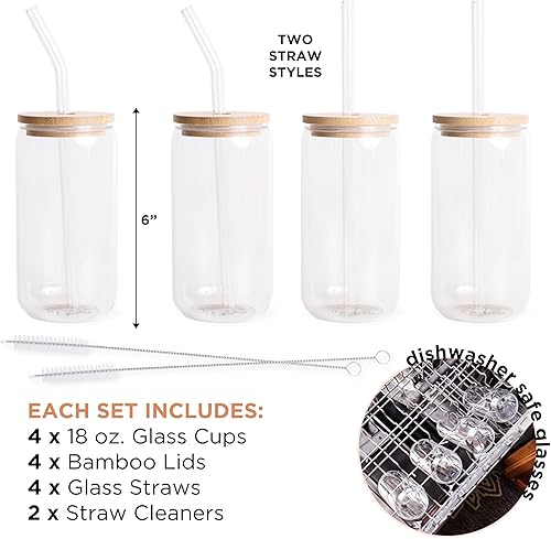 Miniatura 2 de Vasos para beber de 18 onzas, con tapas de bambú y pajitas de vidrio, juego de 4, para bebidas mixtas, cócteles, cerveza, café helado, té, jugo