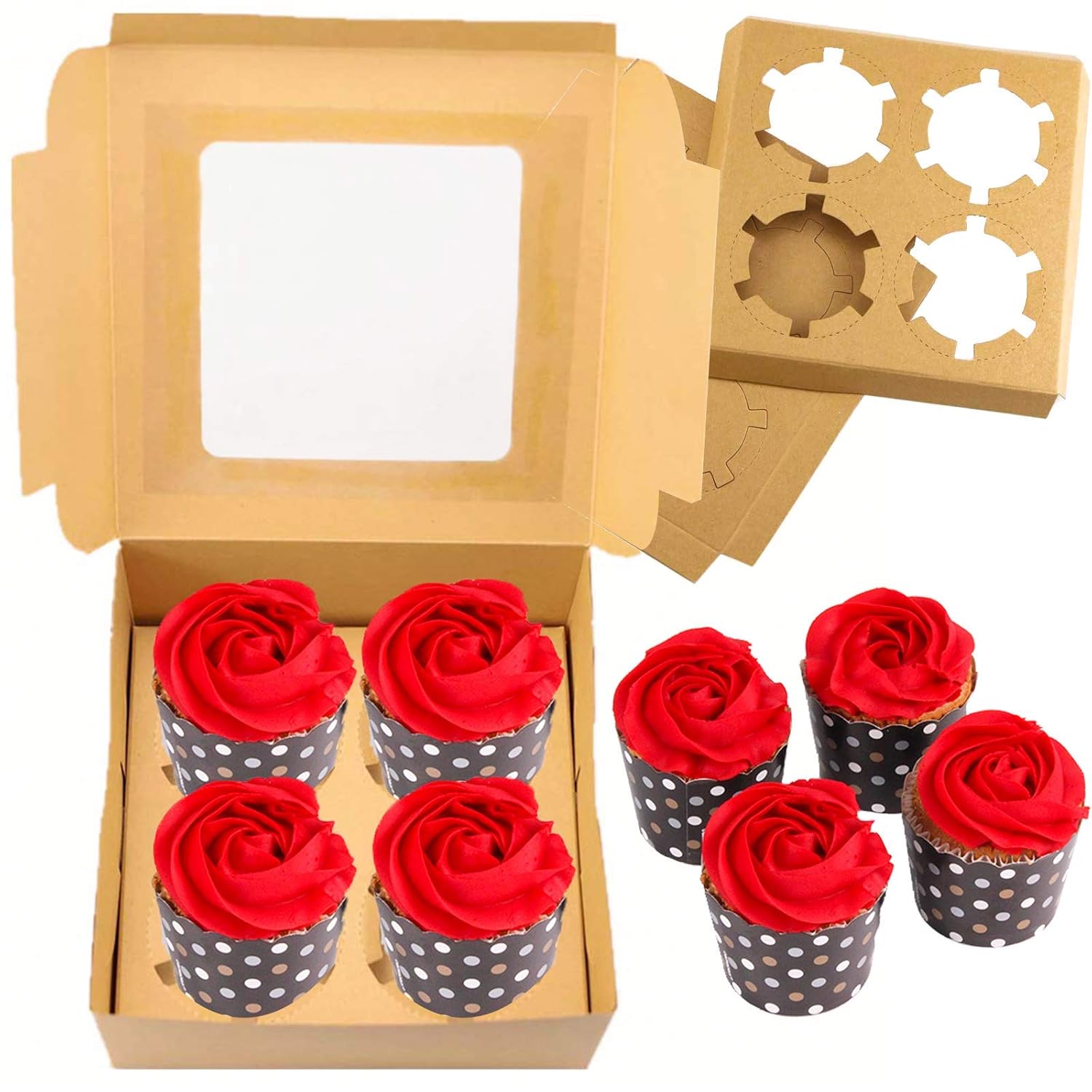 Kraft Paper Cupcake Boxes 15 Pack Bakery Cake Gift Packaging Box Cupcake Carrier with Clear