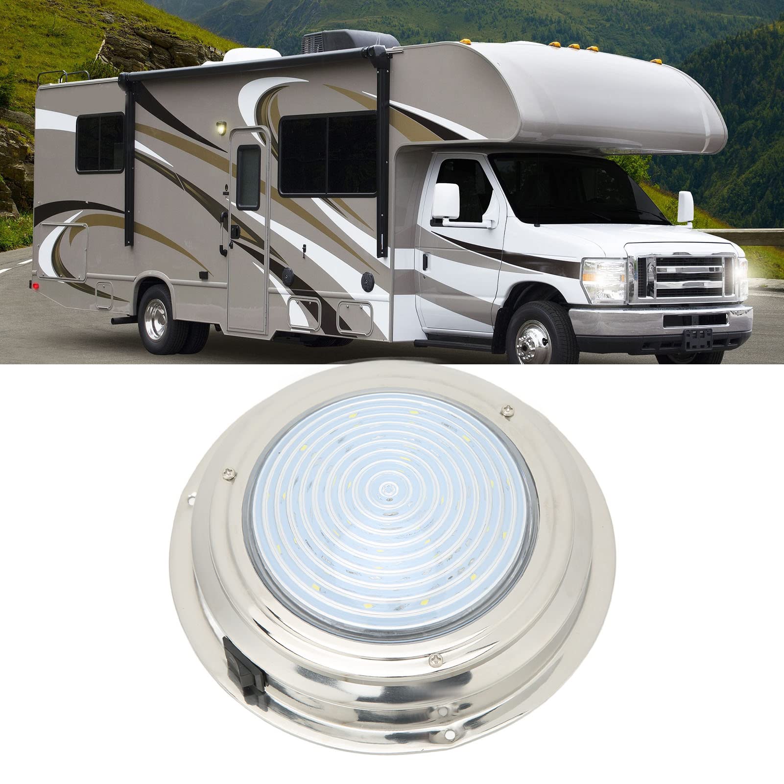 Akozon Plafonnier LED pour Yacht, Lumière de Courtoisie à DEL pour Bateau de 6,5 Po 12VDC 18 Perles de Lampe à LED en Acier Inoxydable 316 pour RV Salle de Bain Couloir