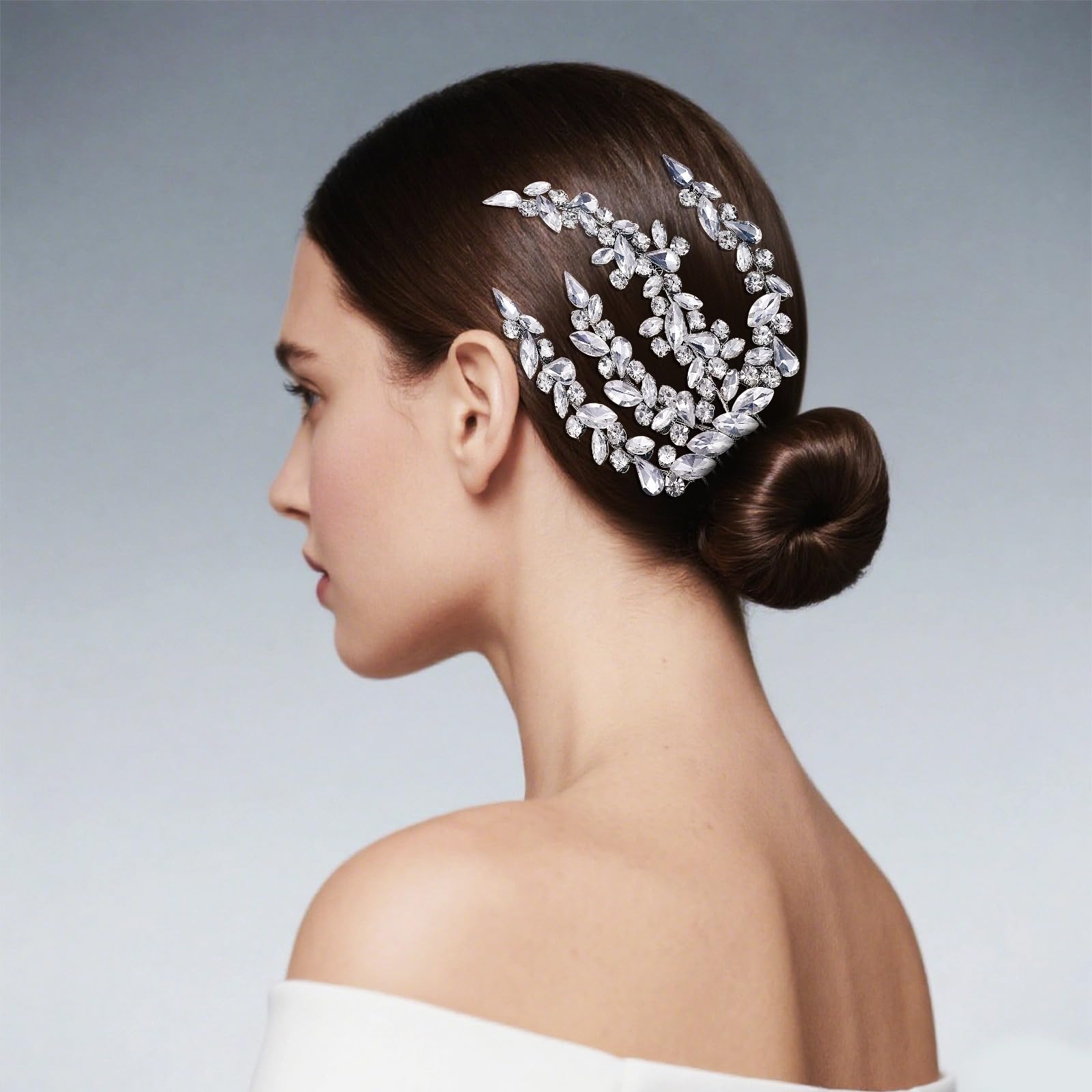 Pettine per capelli da sposa con strass argentati, per acconciature da sposa, elegante e stile, lunghezza 5,5 in / 14 cm