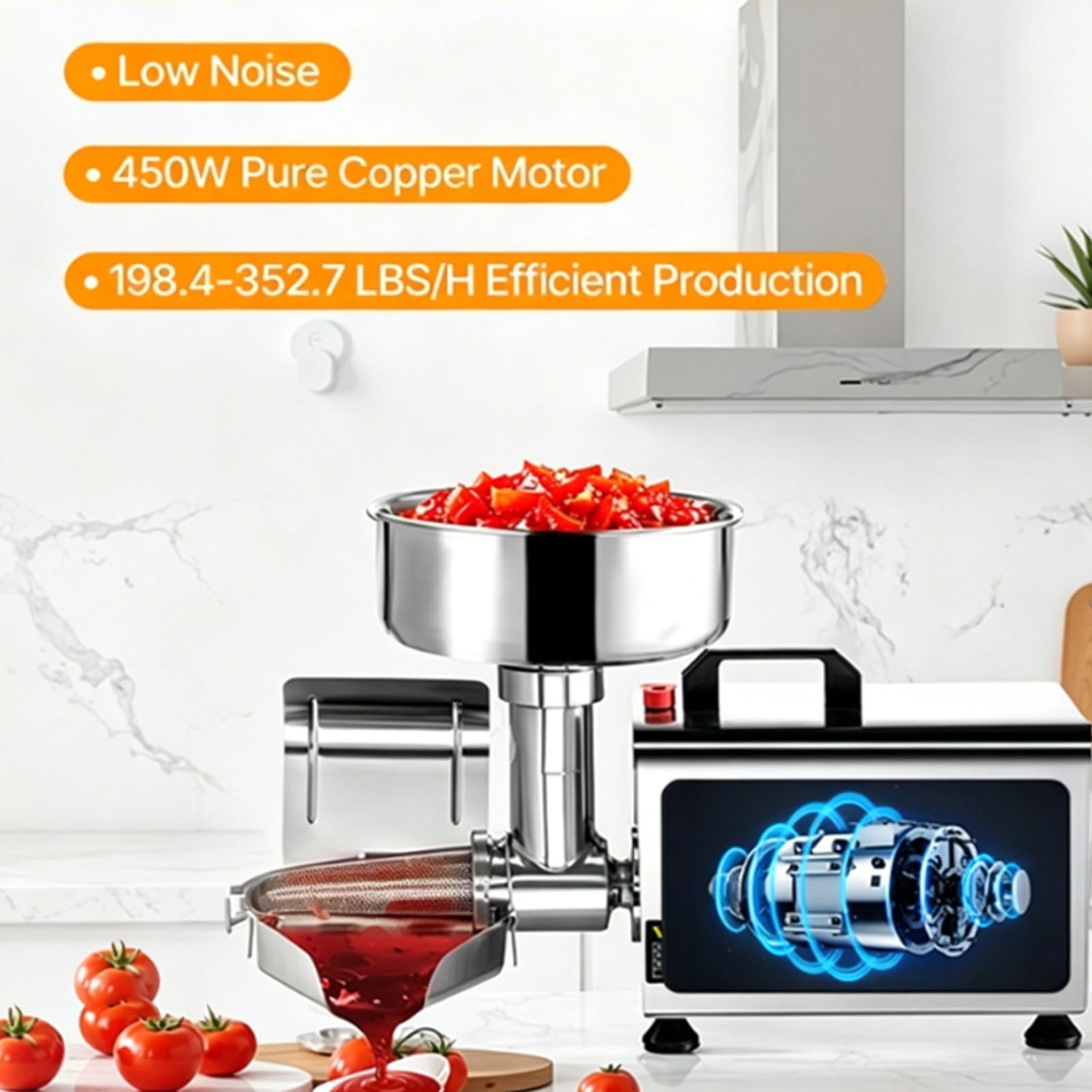 Macchina Elettrica per Scolare i Pomodori, Pressa per Pomodori in Acciaio Inossidabile con Motore in Rame Puro, Colino per Alimenti e Produttore di Salse per Uso Commerciale e Domestico Style B