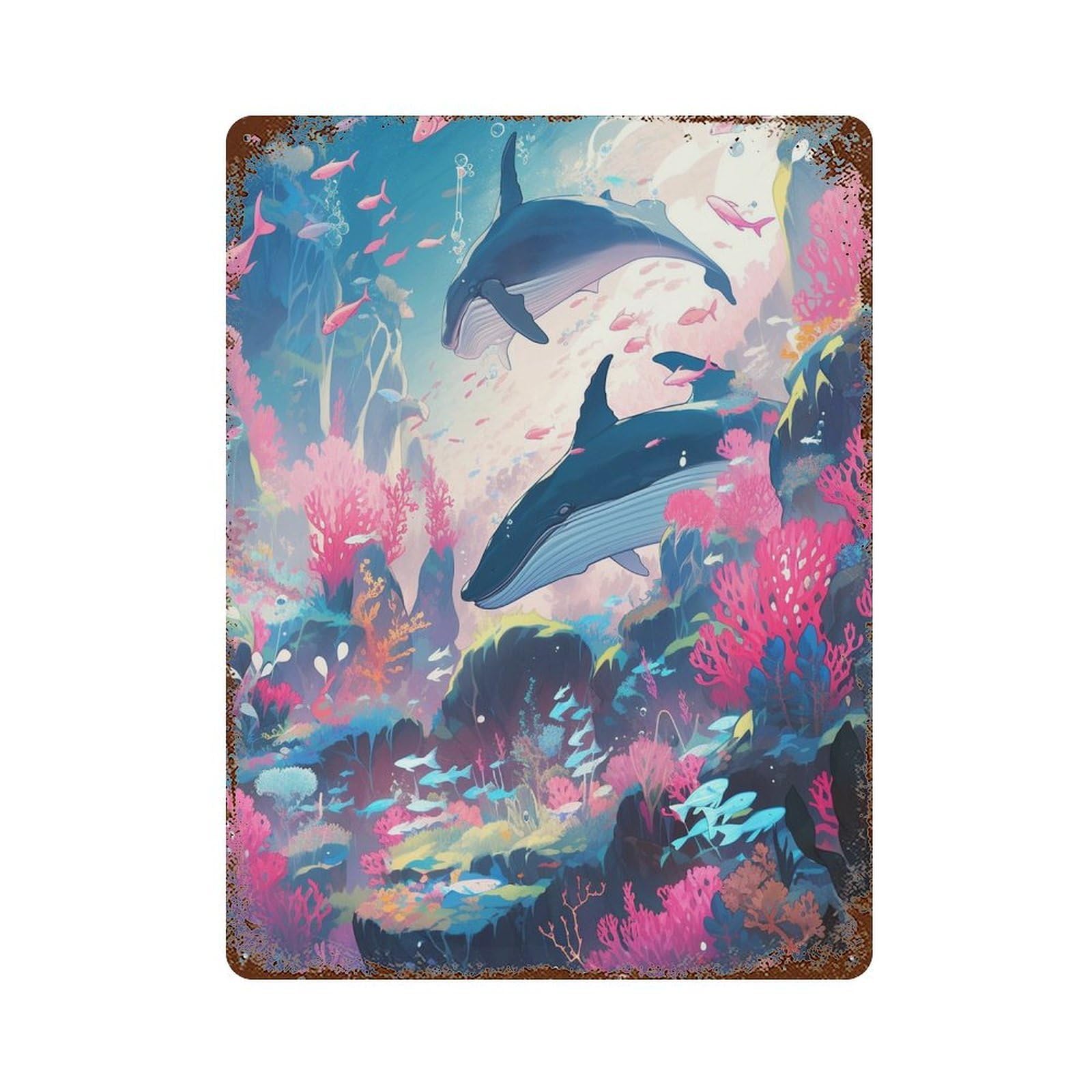 Whale Paradise Underwater Decorative Tin Sign 15.7"x11.8", Rustic Home Decor for Cafe, Home Bar And Lounge Decor