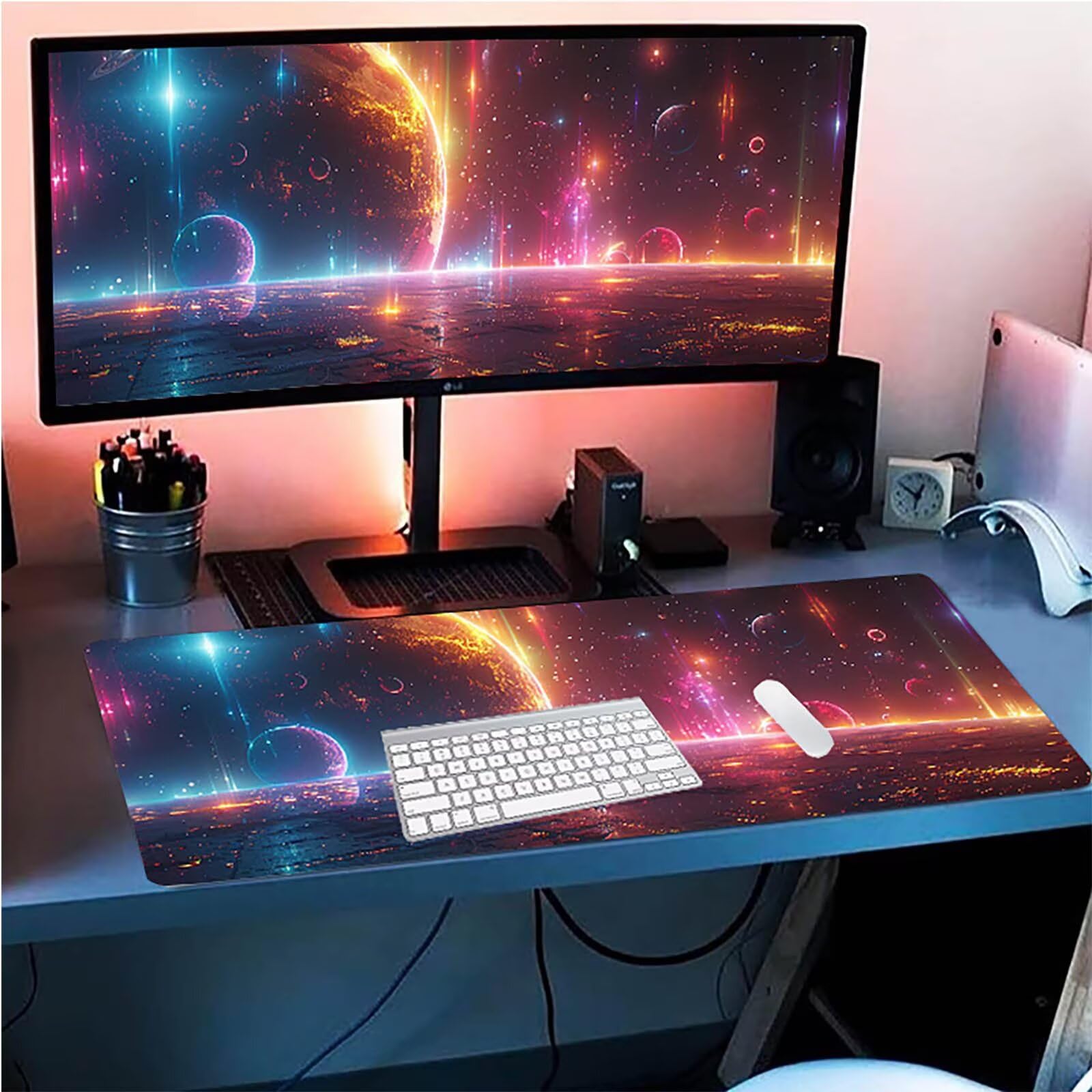 Tappetino Mouse XXL 1500 x 800 mm, Tappetino Mouse Pianeta, Gaming Mousepad Migliorare la Velocità e la Precisione, Mouse Pad con Base in Gomma Antiscivolo, Ufficio Accessori Gaming, Grigio I-1068