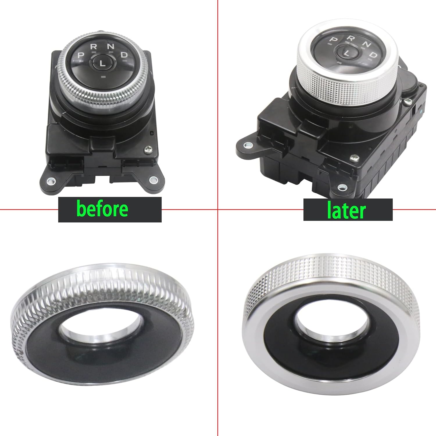for Ford Mustang for Mach-E (2021-2024) Aluminum Volume Control Knob Cover Shift Switch Knob(Silver，2pcs)