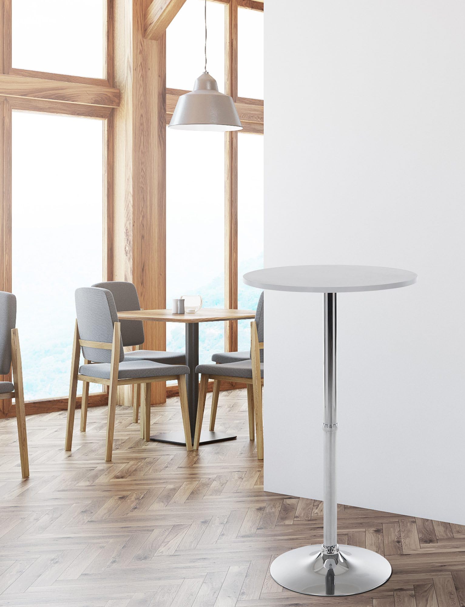 CLP Mesa Alta de Bar con Tablero Redondo | Mesa de Soporte Alto de Metal con Superficie Redonda de Madera I Mesa de Bar con Ř 60 cm, Color:Blanco