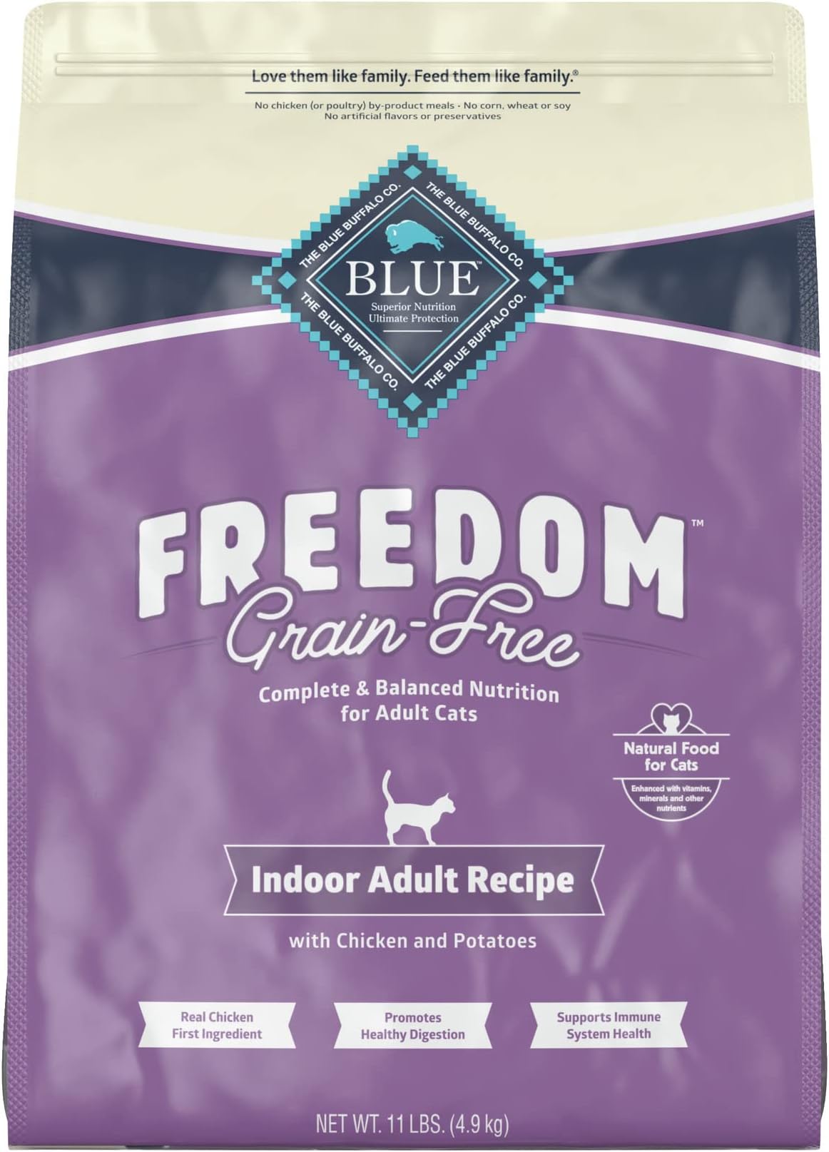 Blue Buffalo Freedom Adult Indoor Cat Chicken Formula-Grain Free Dry Cat Food, 11 lb Bag