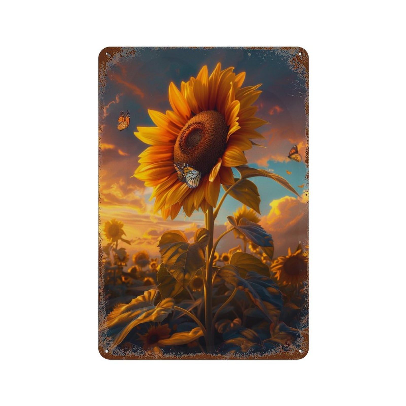 Garage Style Sunflower Field Sunset-13 Weathered Tin Sign 11.8"x7.9", Shabby Chic Decor for Bar And Workshop