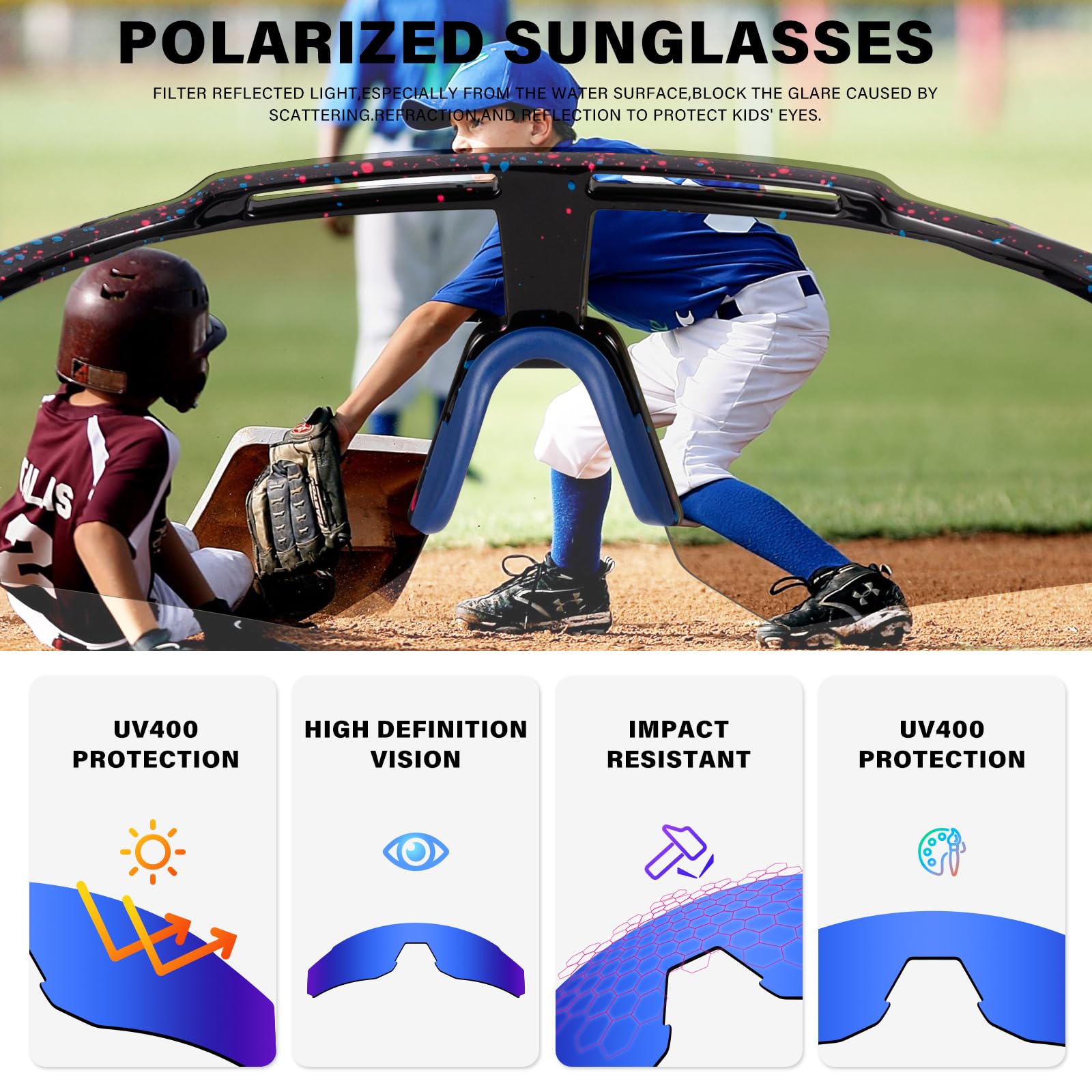 DioKiw Polaryzacyjne dziecięce okulary przeciwsłoneczne młodzieżowe softball kolarstwo sportowe okulary przeciwsłoneczne chłopcy dziewczęta okulary ochronne UV400