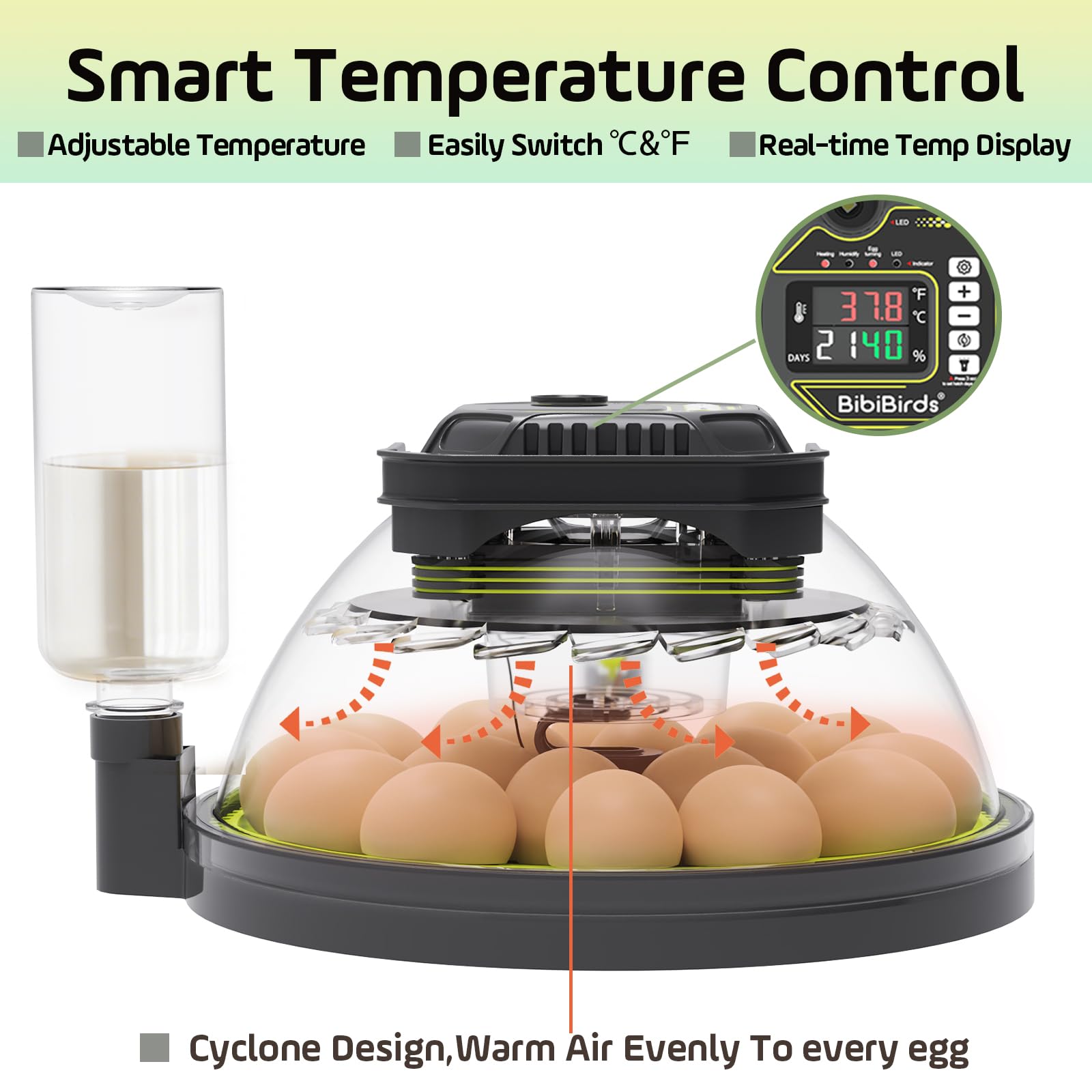 Incubadora de 18 huevos con contador automático de días de giro de huevos y atomizador para control automático de humedad, bloqueo de giro automático completo 3 días antes de incubar