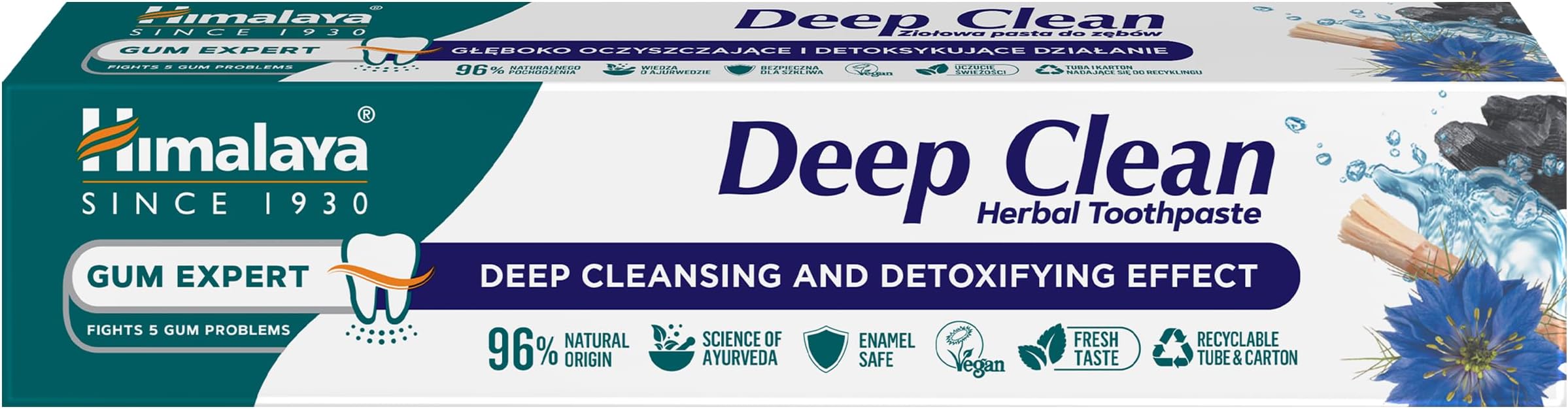 Deep Clean Herbal Toothpaste 75ml | Fluoride-Free, Activated Coconut Charcoal, Miswak for Healthy Gums, Papaya & Pineapple Enzymes for Whitening | Enamel Safe, Eco-Friendly Packaging