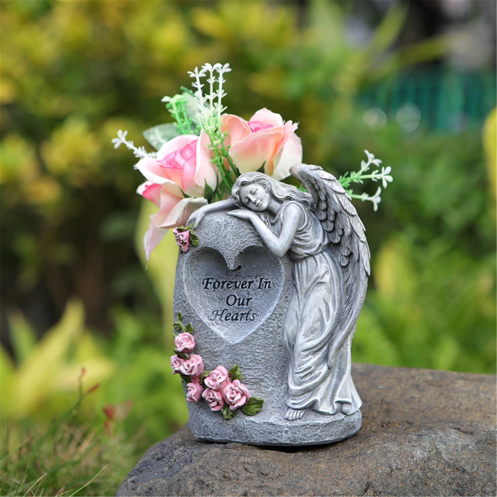 Vase de cimetière éclairé à l ' énergie, Sculpture angélique résistante intempéries, Ornement pour décorations de Jardin funéraire extérieur, Vase Lumineux à énergie