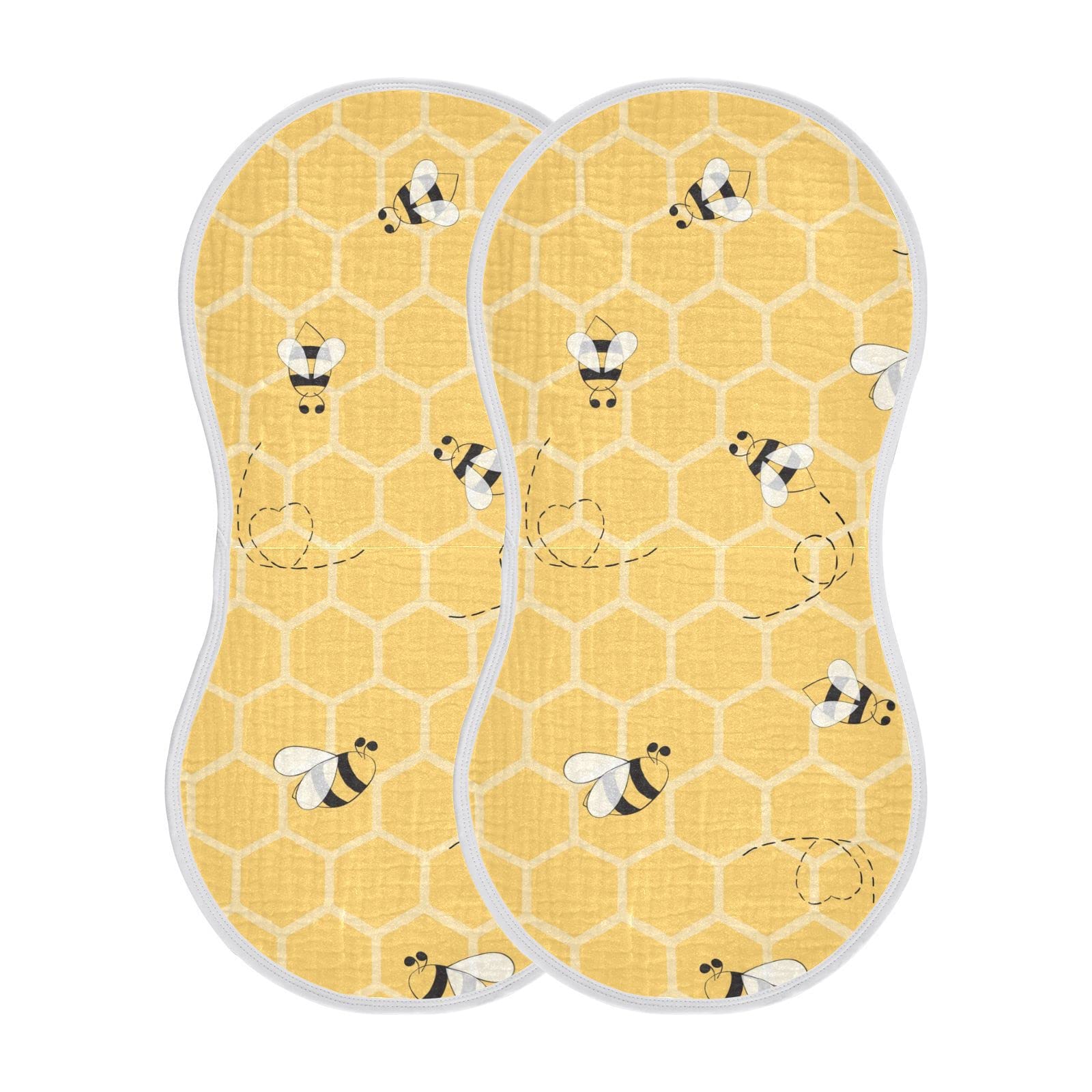 YYZZH Cute Bee On Honey Yellow Honeycomb Muslin Burp Cloths for Baby 2 Pack 100% Cotton Baby Washcloths Bibs for Boy Girl