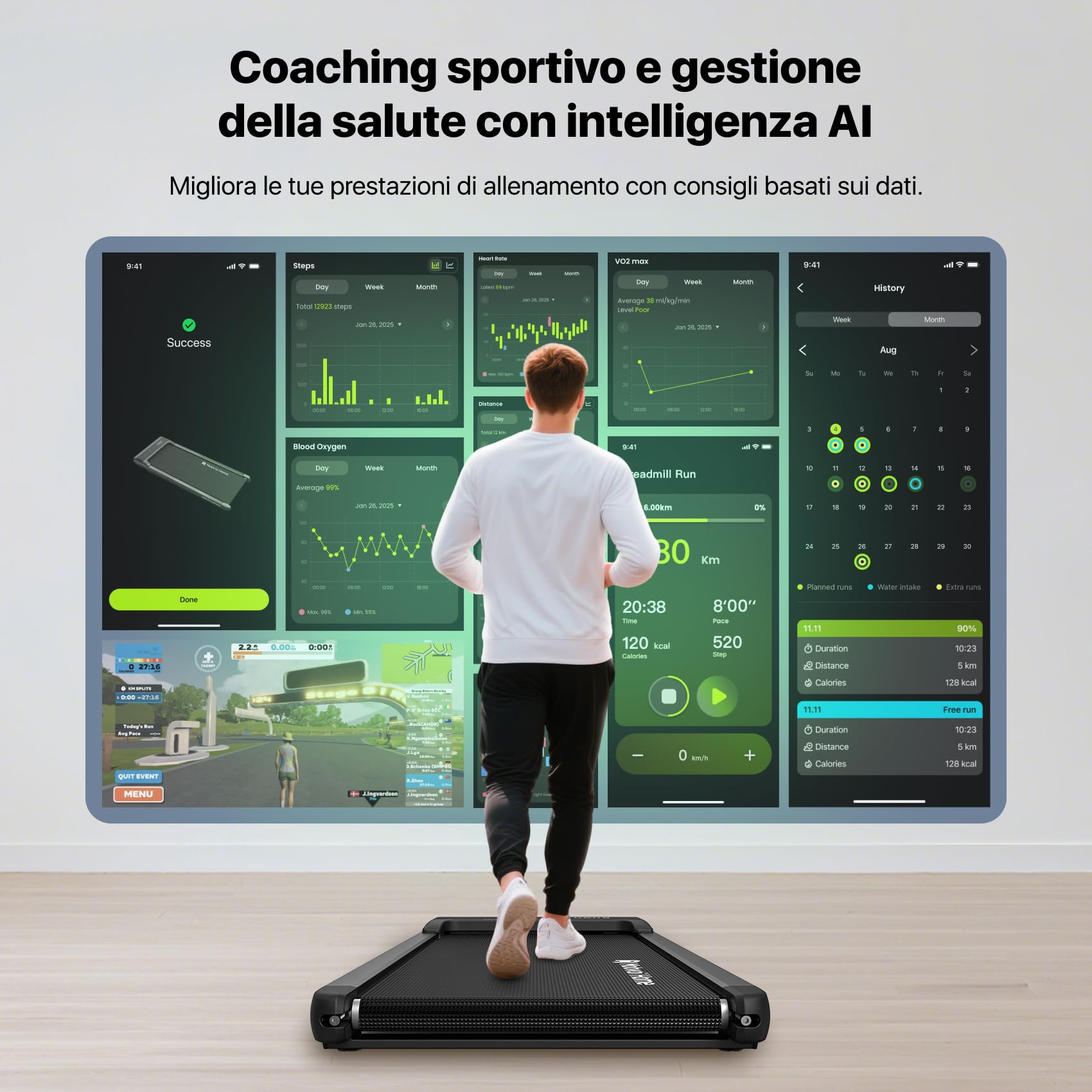 Mobvoi Walking Pad Tapis Roulant Intelligenza AI sotto la scrivania Portatile 2 in 1 per casa e ufficio Camminata Jogging Macchina da corsa, APP TicSports, telecomando Facile da riporre 6 km/h 120 kg