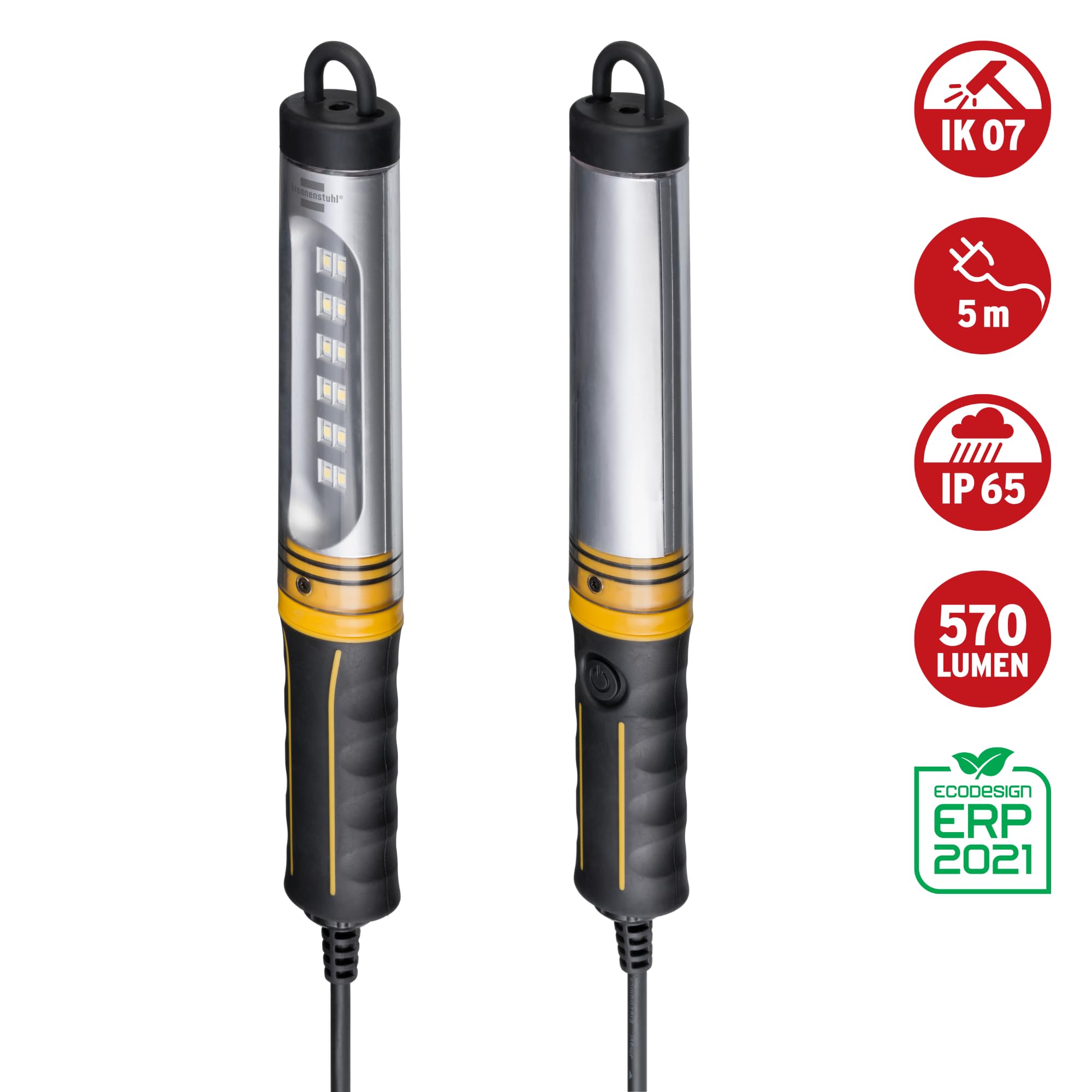 Brennenstuhl 12 x SMD LED lampa warsztatowa, 12 x SMD LED 570 lm, praktyczna i wytrzymała, lampa warsztatowa o klasie ochrony IP65 i IK07, kabel 5 m