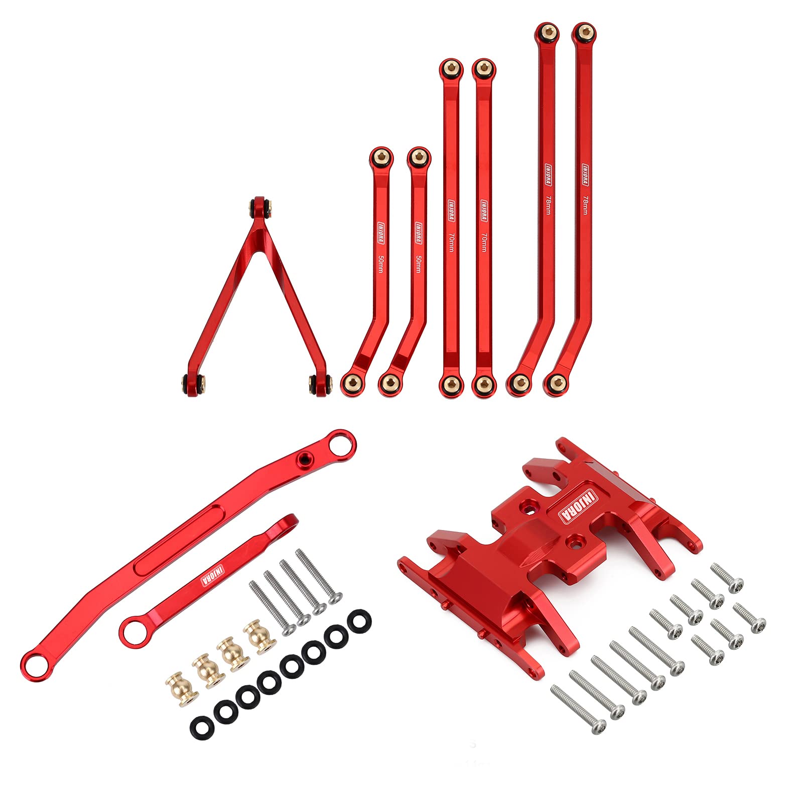 INJORA RC High Clearance Chassis Links, Skid Plate and Steering Rod Tie Links Kit for Axial SCX24 Gladiator Dodge Power Wagon 1/24 RC Crawler Car?Red?