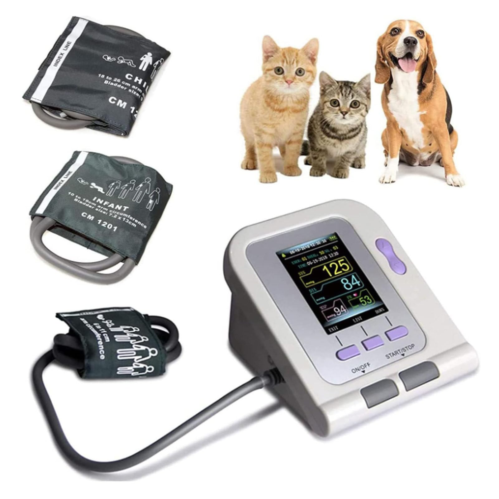 Equipo veterinario de escritorio, tensiómetro digital veterinario electrónico con brazalete, para el cuidado de perros, gatos y mascotas, con pantalla LCD y brazalete de 3 tamaños.